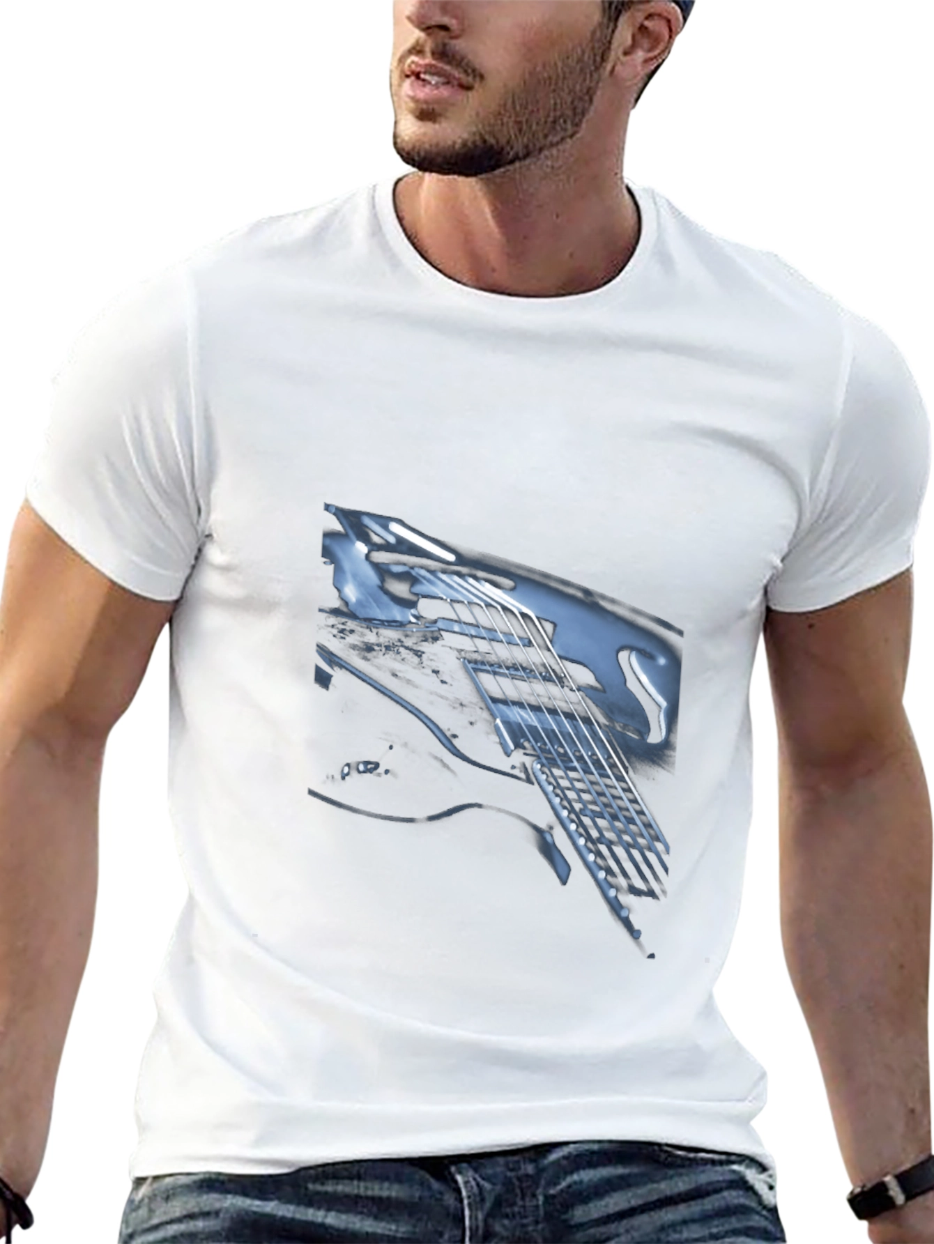 Guitar Graphic Print Black T-Shirt