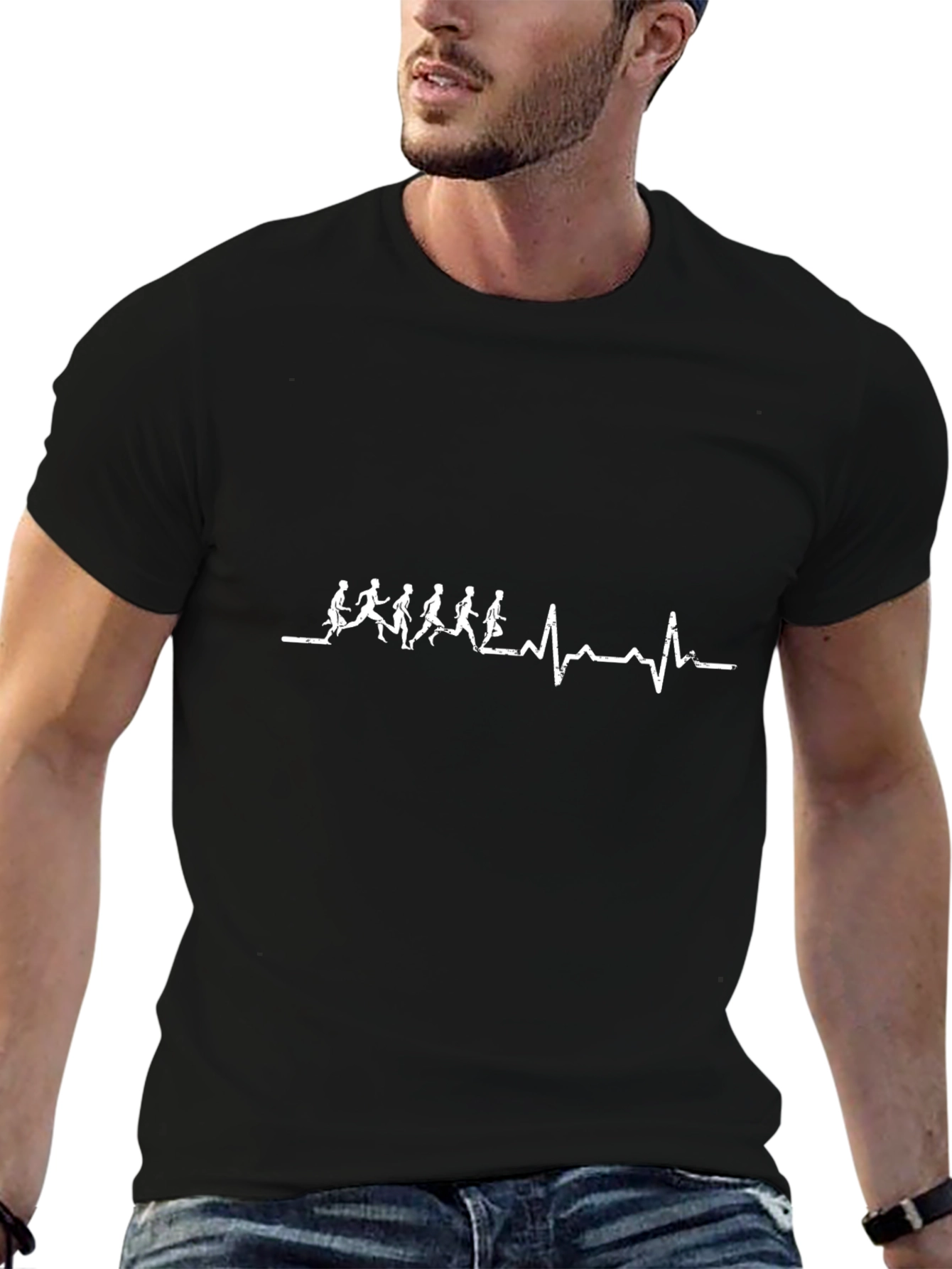Running Heartbeat T-Shirt - Black Cotton Tee