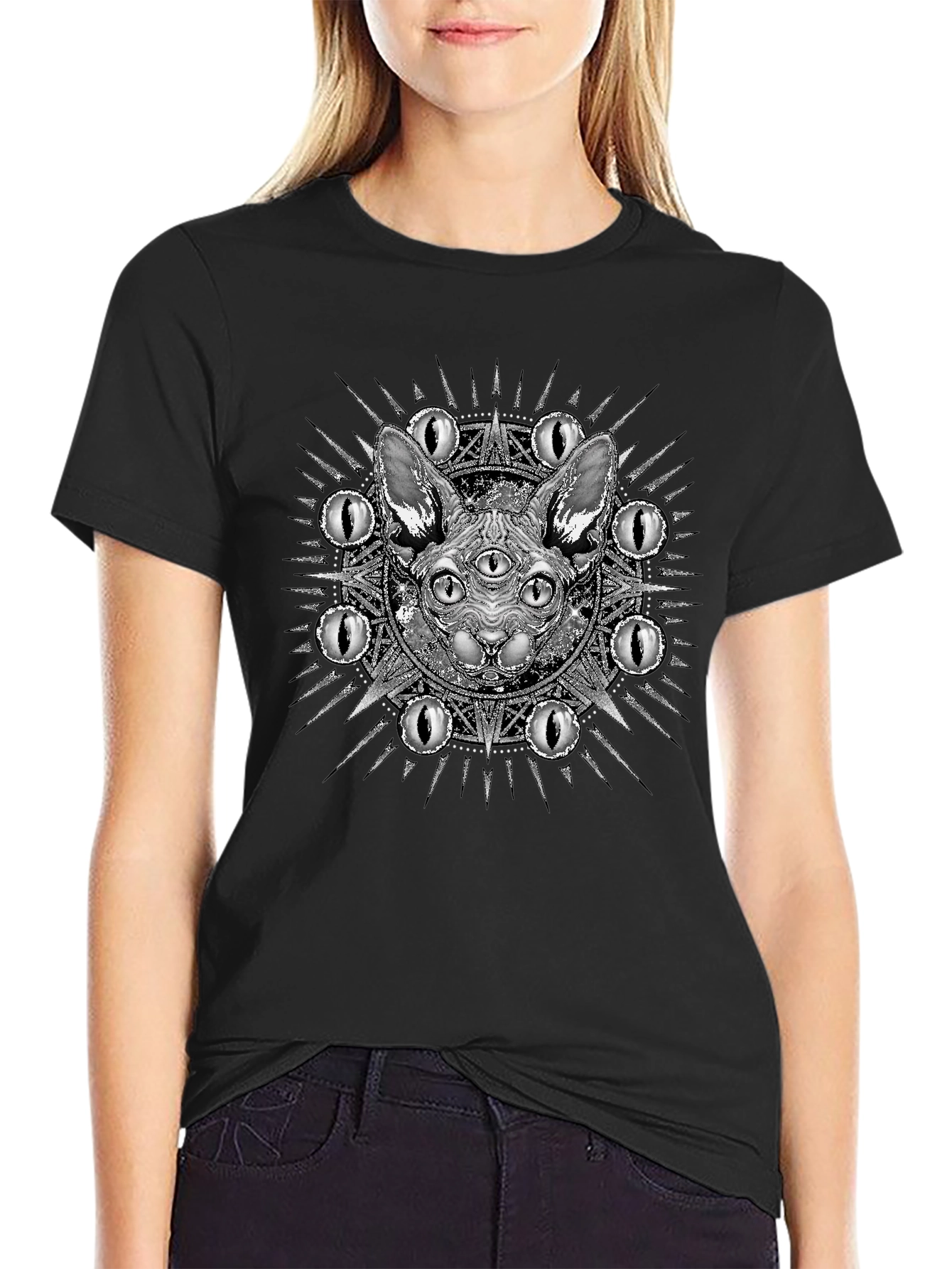 Mystic Three-Eyed Cat T-Shirt - Unisex Black Tee