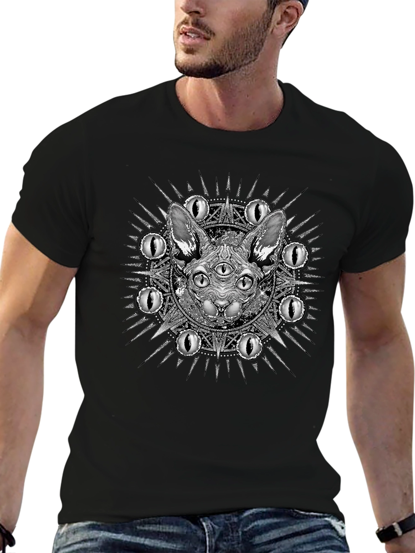 Mystic Three-Eyed Cat T-Shirt - Unisex Black Tee