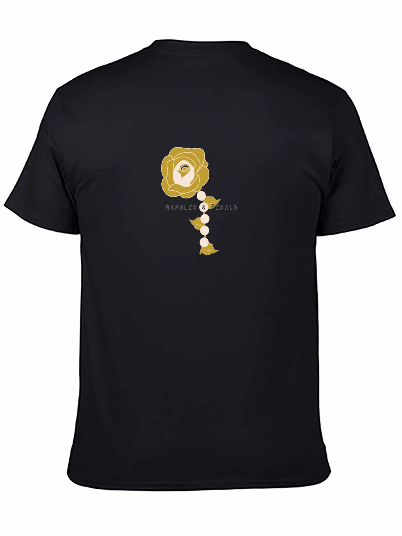 Elegant Rose and Pearls Graphic Tee - Black