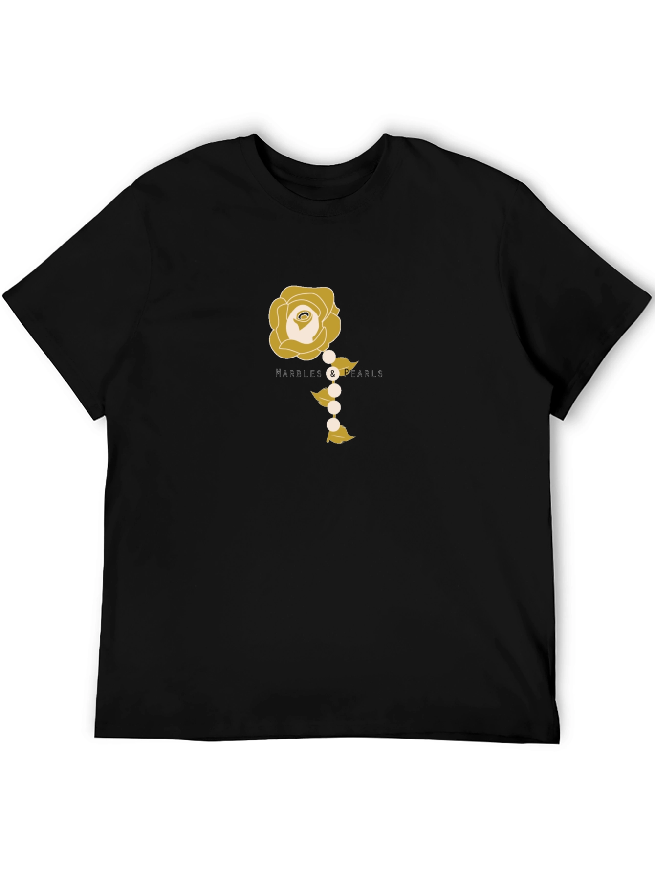 Elegant Rose and Pearls Graphic Tee - Black