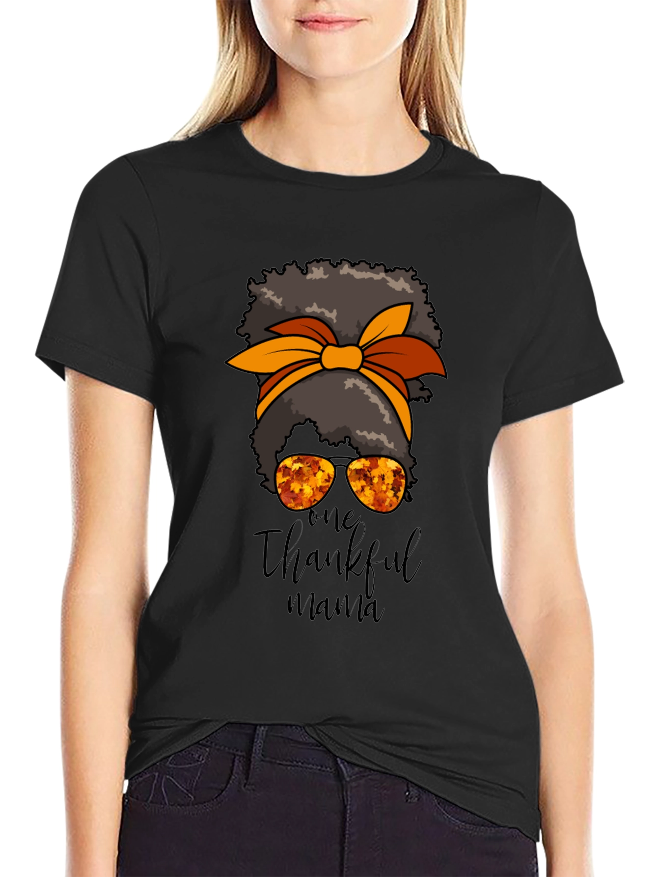 One Thankful Mama Black T-Shirt