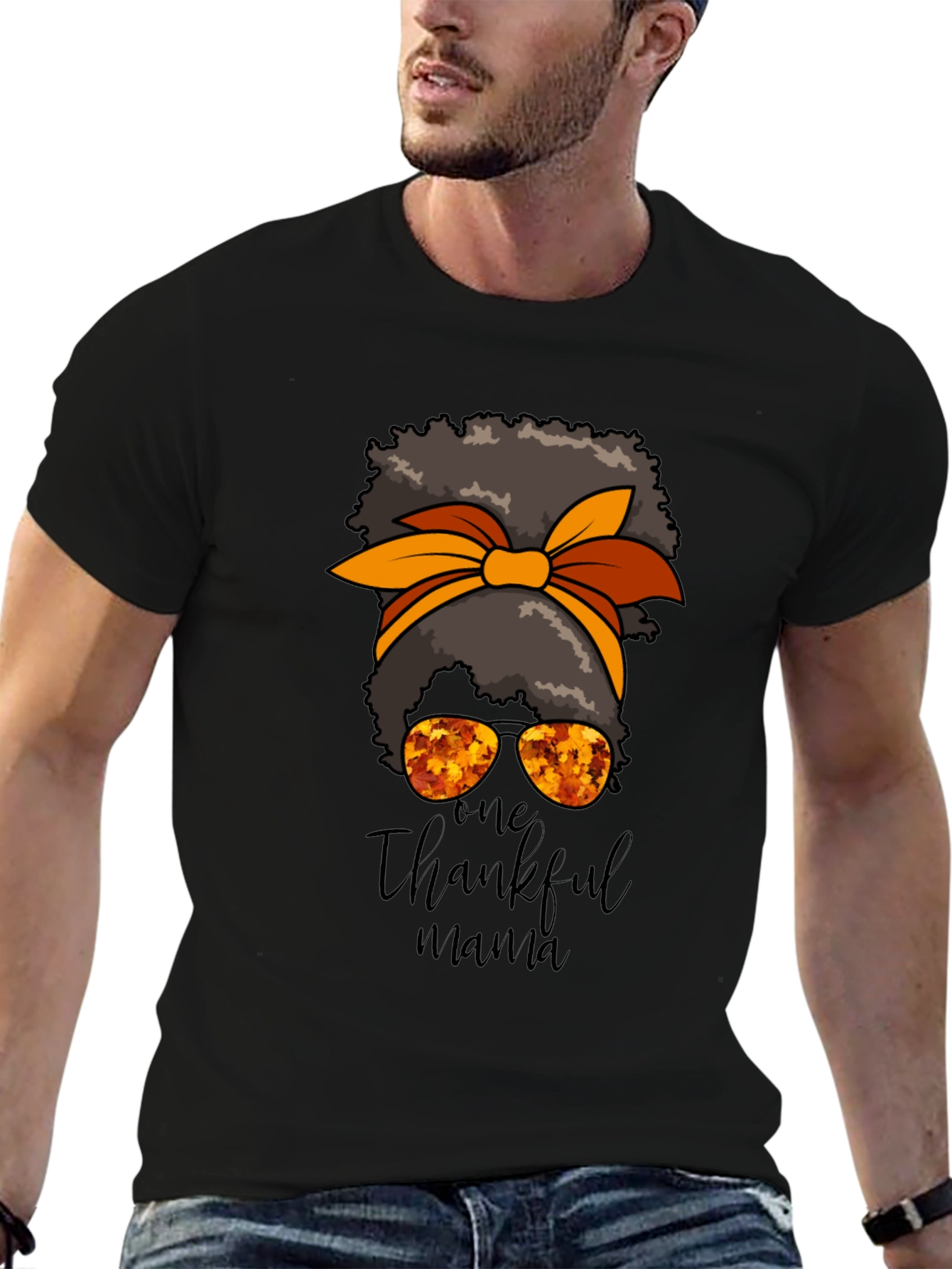 One Thankful Mama Black T-Shirt