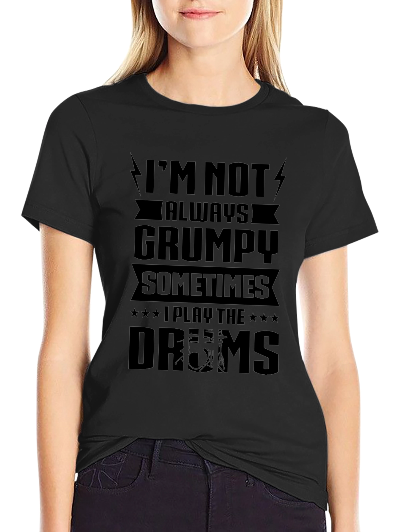 Grumpy Drums Graphic Tee - Black Cotton T-Shirt