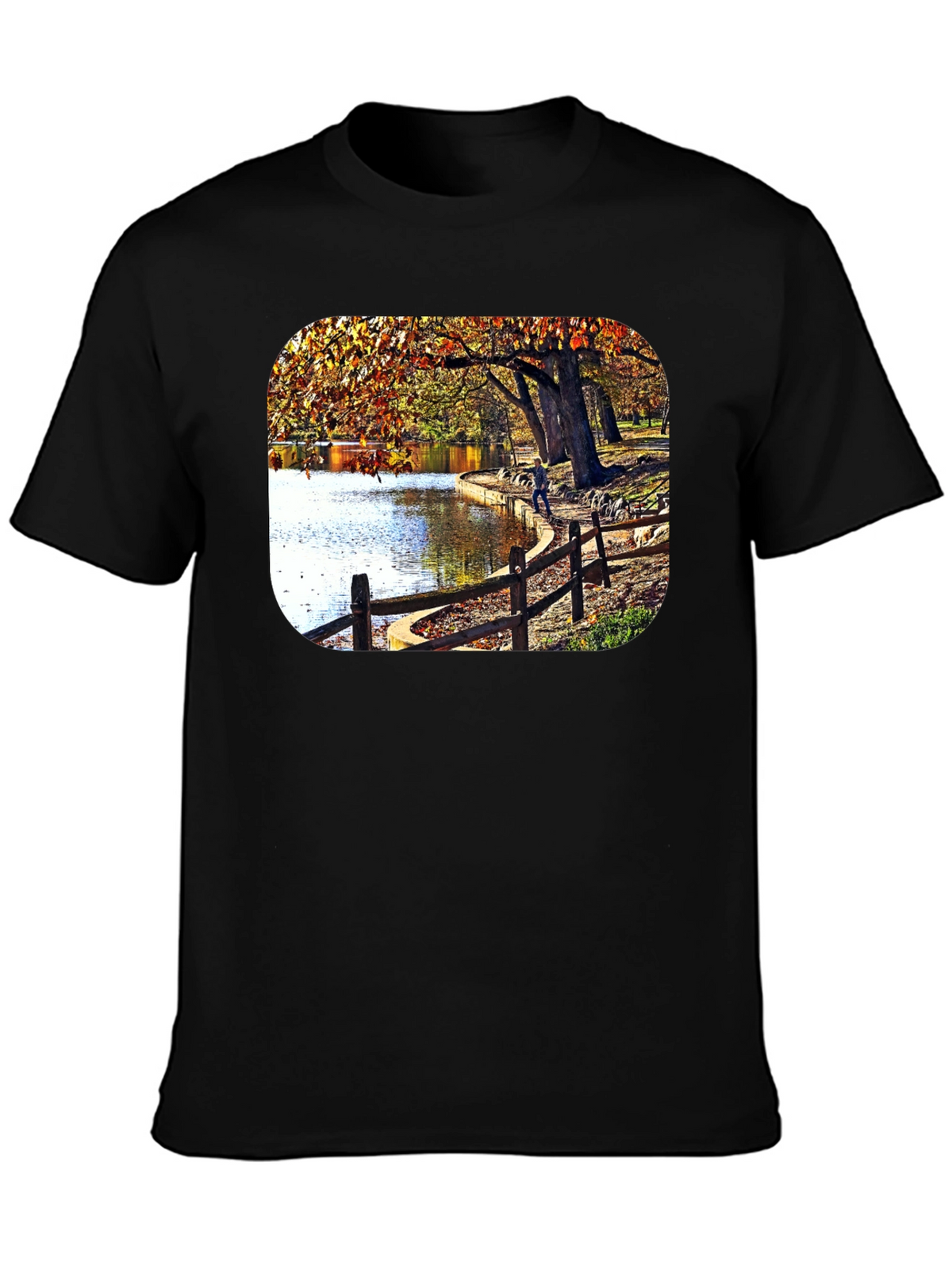 Lakeside Autumn Scene Graphic Tee