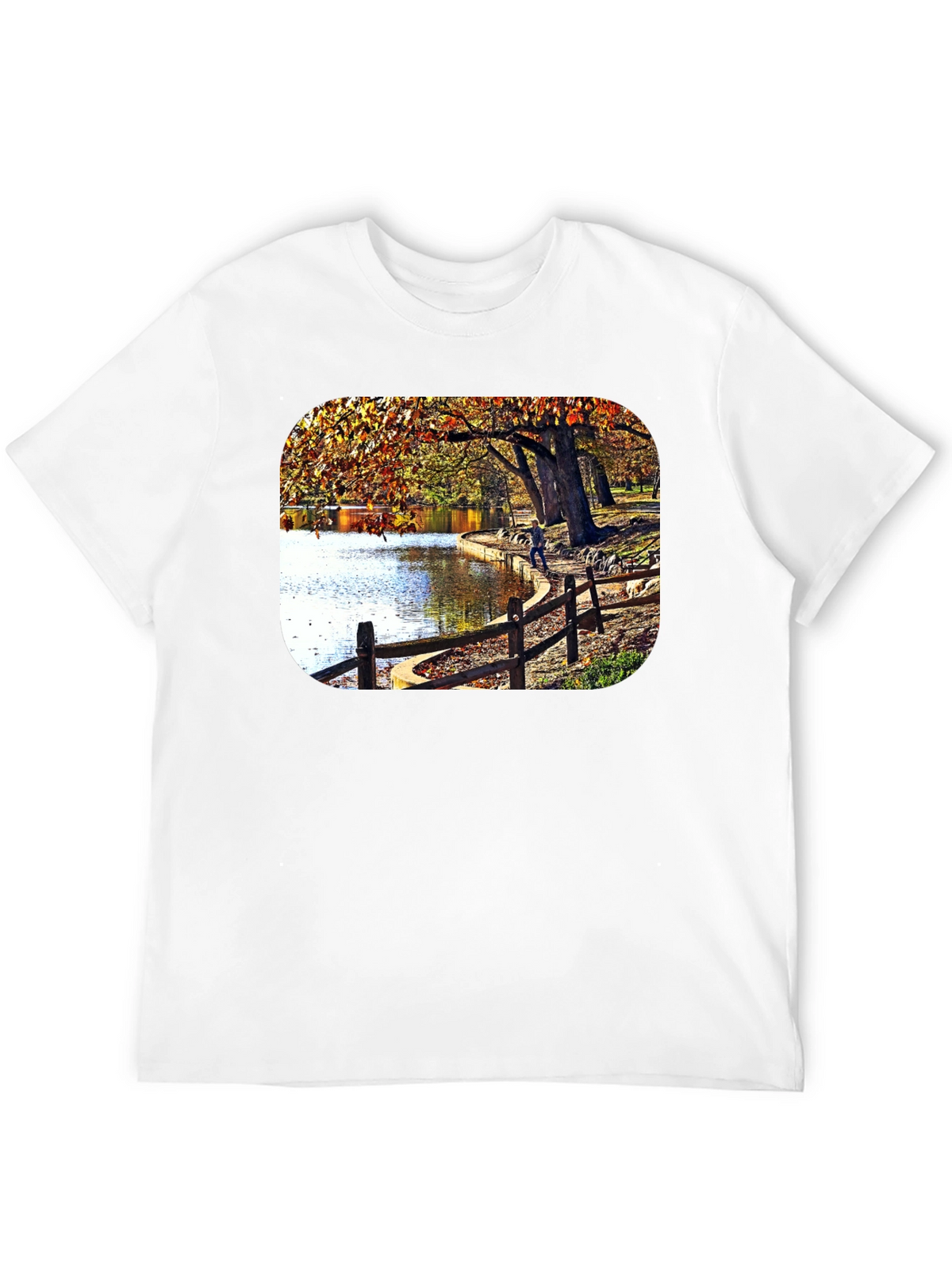 Lakeside Autumn Scene Graphic Tee