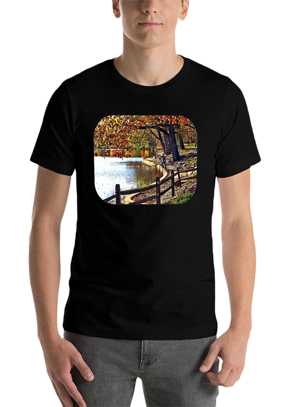 Lakeside Autumn Scene Graphic Tee