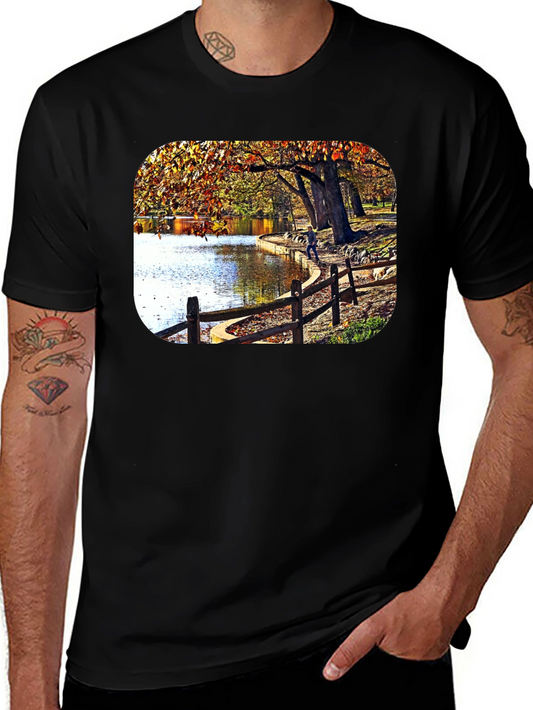 Lakeside Autumn Scene Graphic Tee