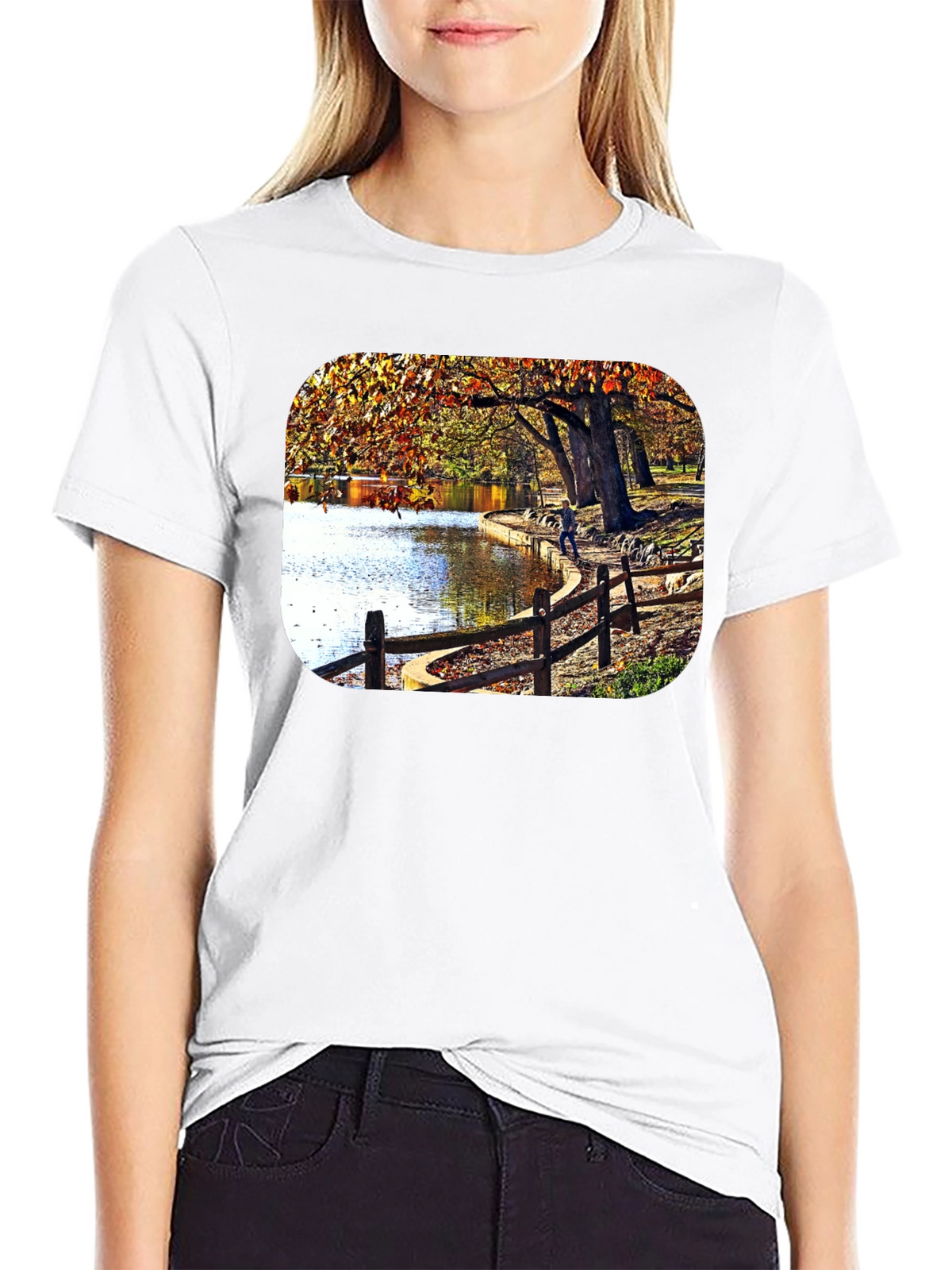 Lakeside Autumn Scene Graphic Tee