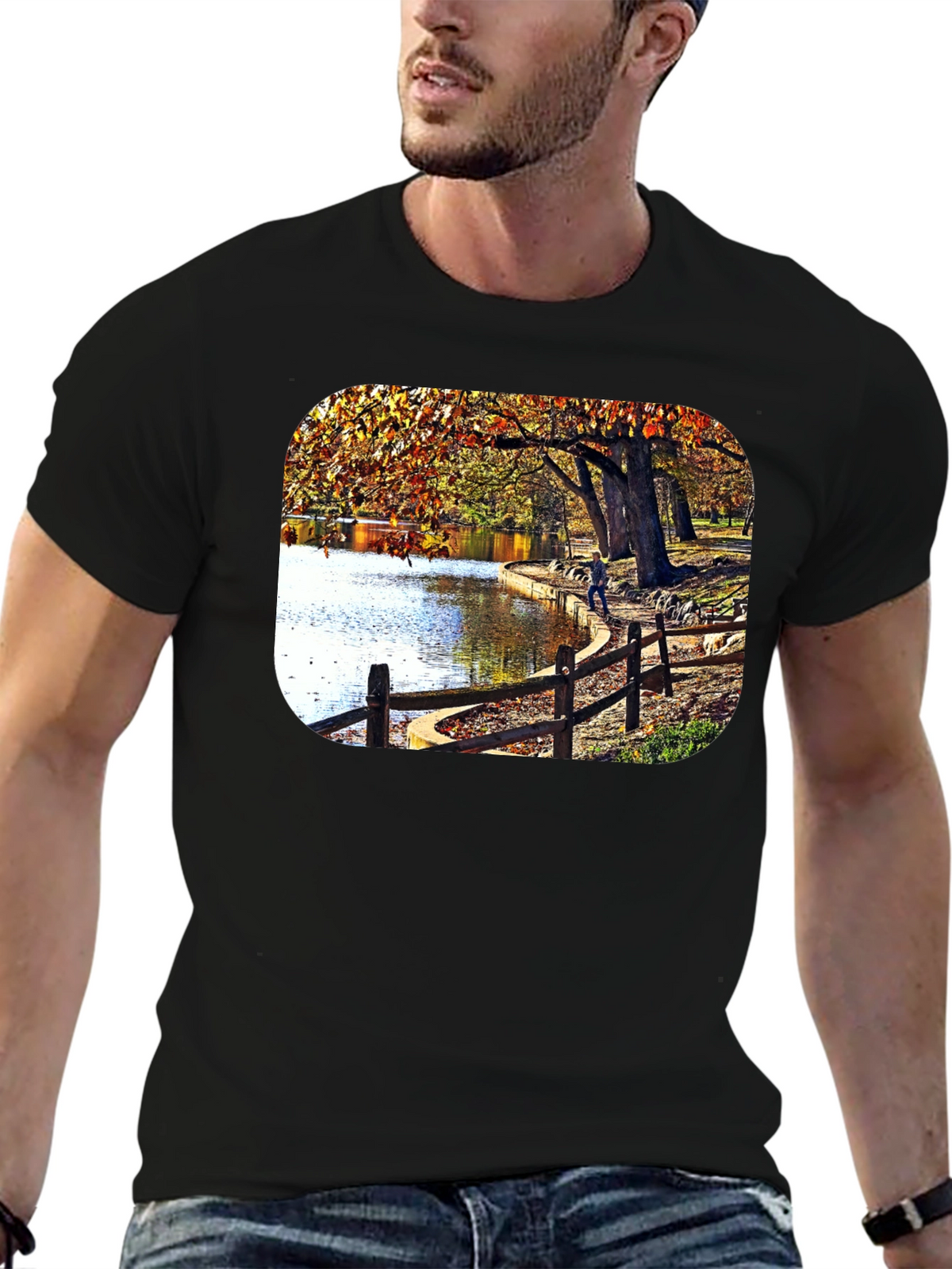 Lakeside Autumn Scene Graphic Tee