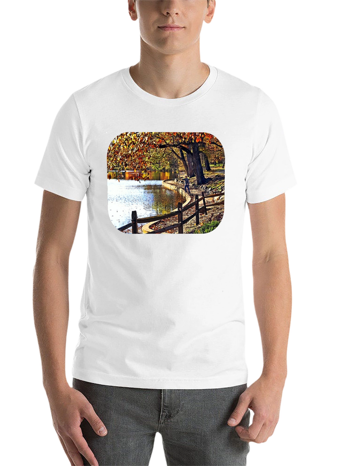 Lakeside Autumn Scene Graphic Tee