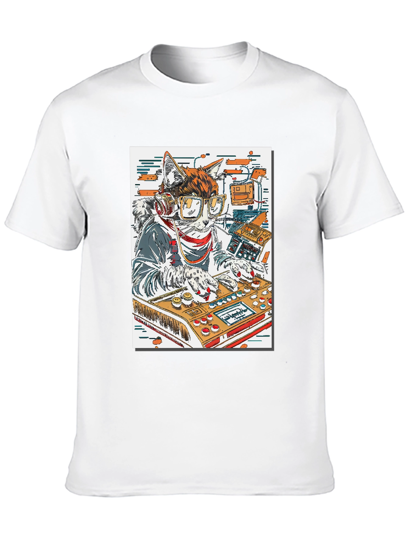 DJ Cat Graphic Tee - Black Cotton T-Shirt