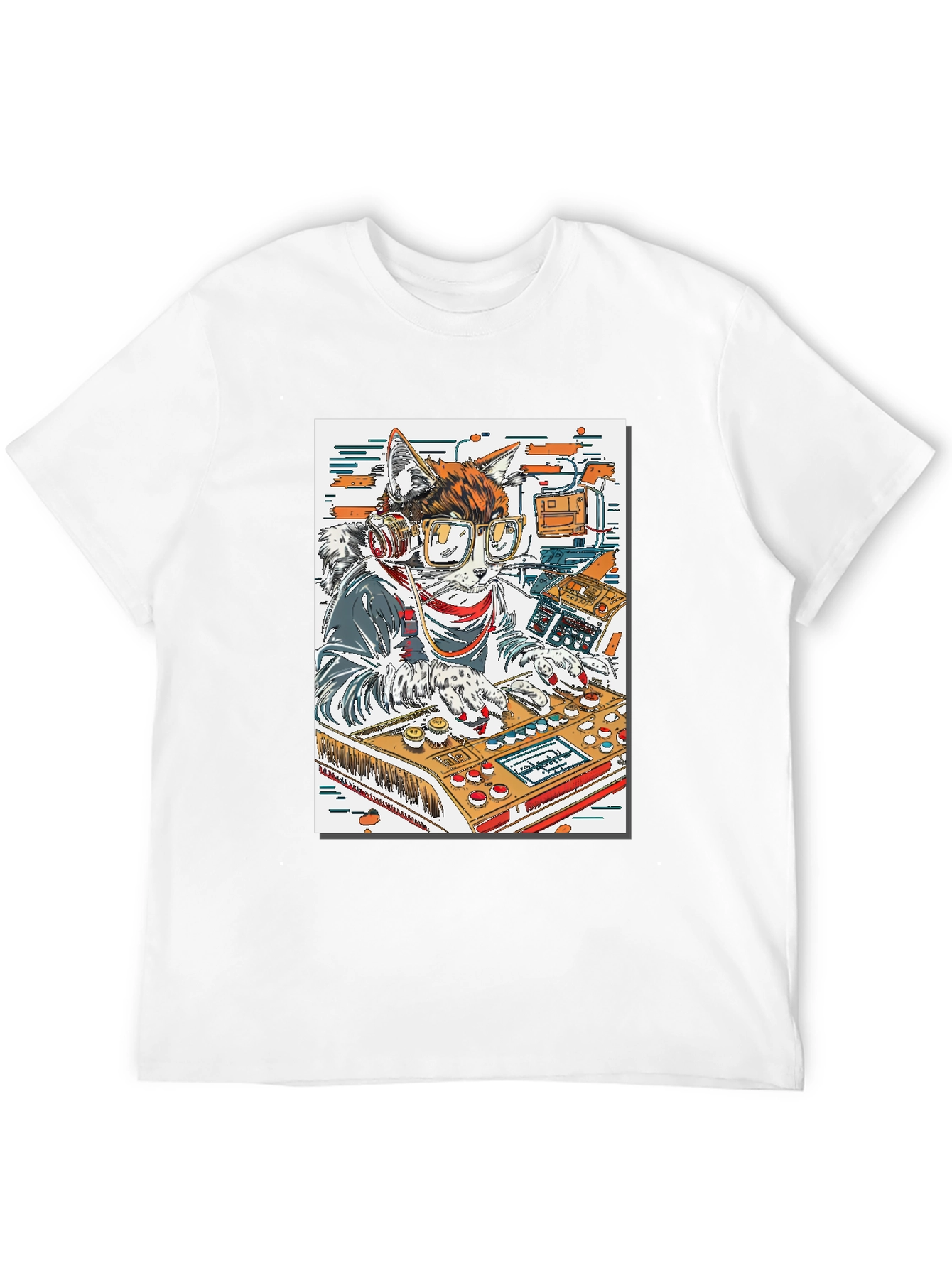 DJ Cat Graphic Tee - Black Cotton T-Shirt