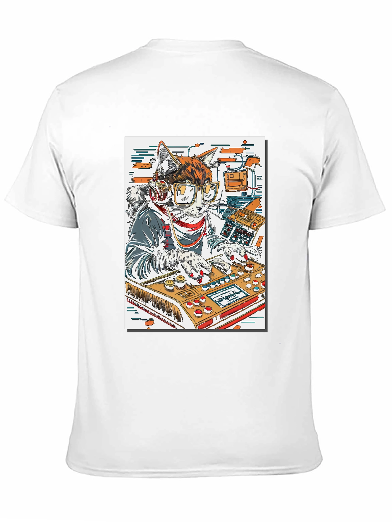 DJ Cat Graphic Tee - Black Cotton T-Shirt