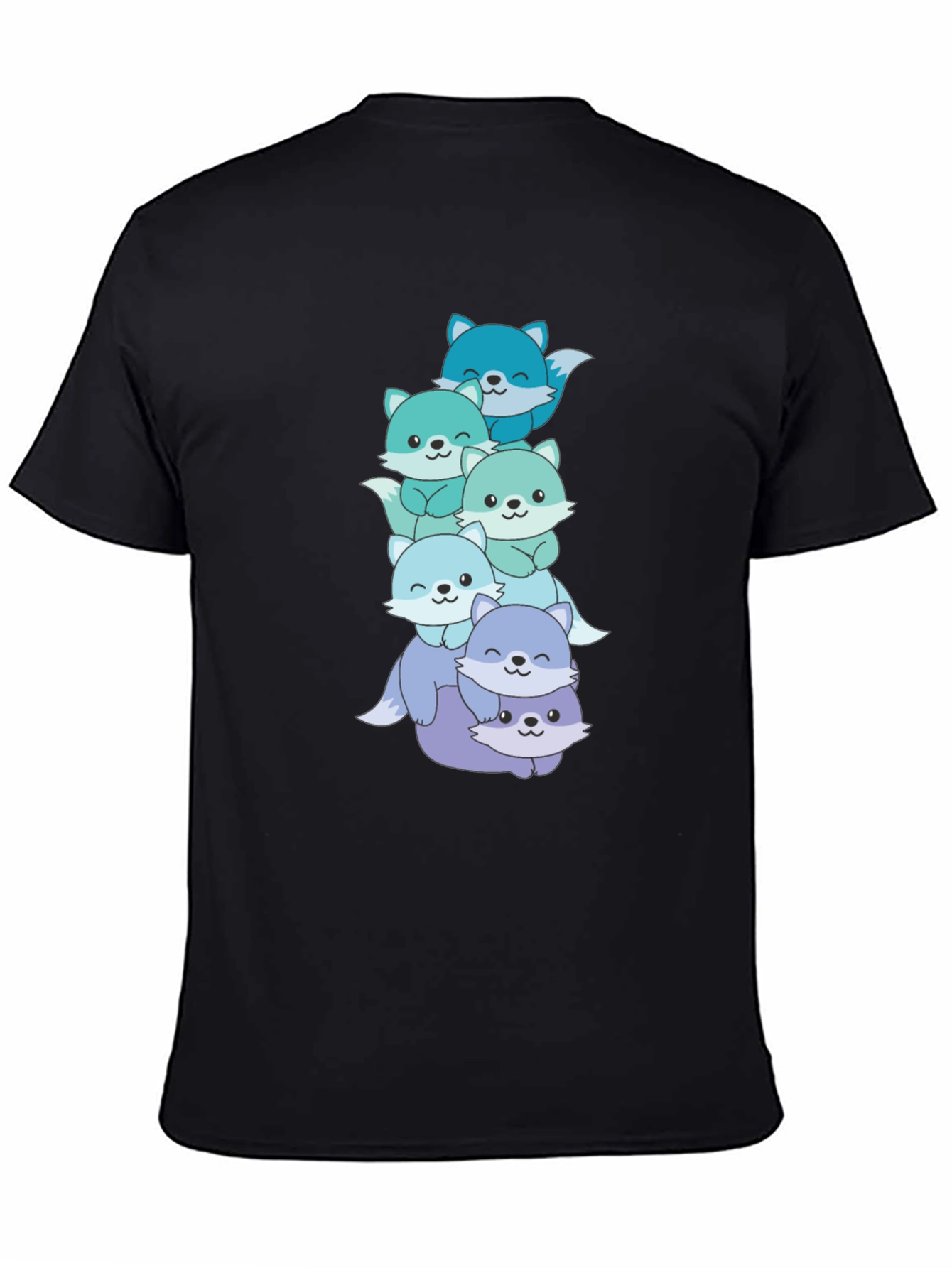 Cute Foxes Stacked Graphic Black T-Shirt