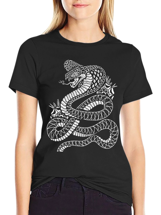 Mens Black T-Shirt with Snake Graphic