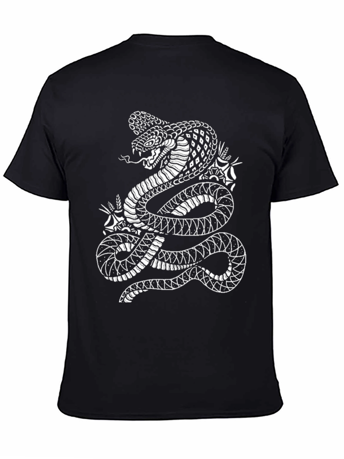 Mens Black T-Shirt with Snake Graphic