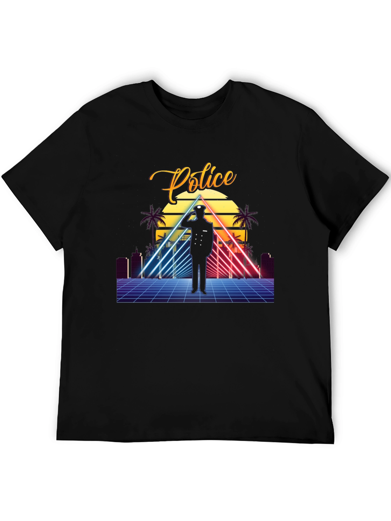 Retro Police Graphic T-Shirt - Synthwave Design