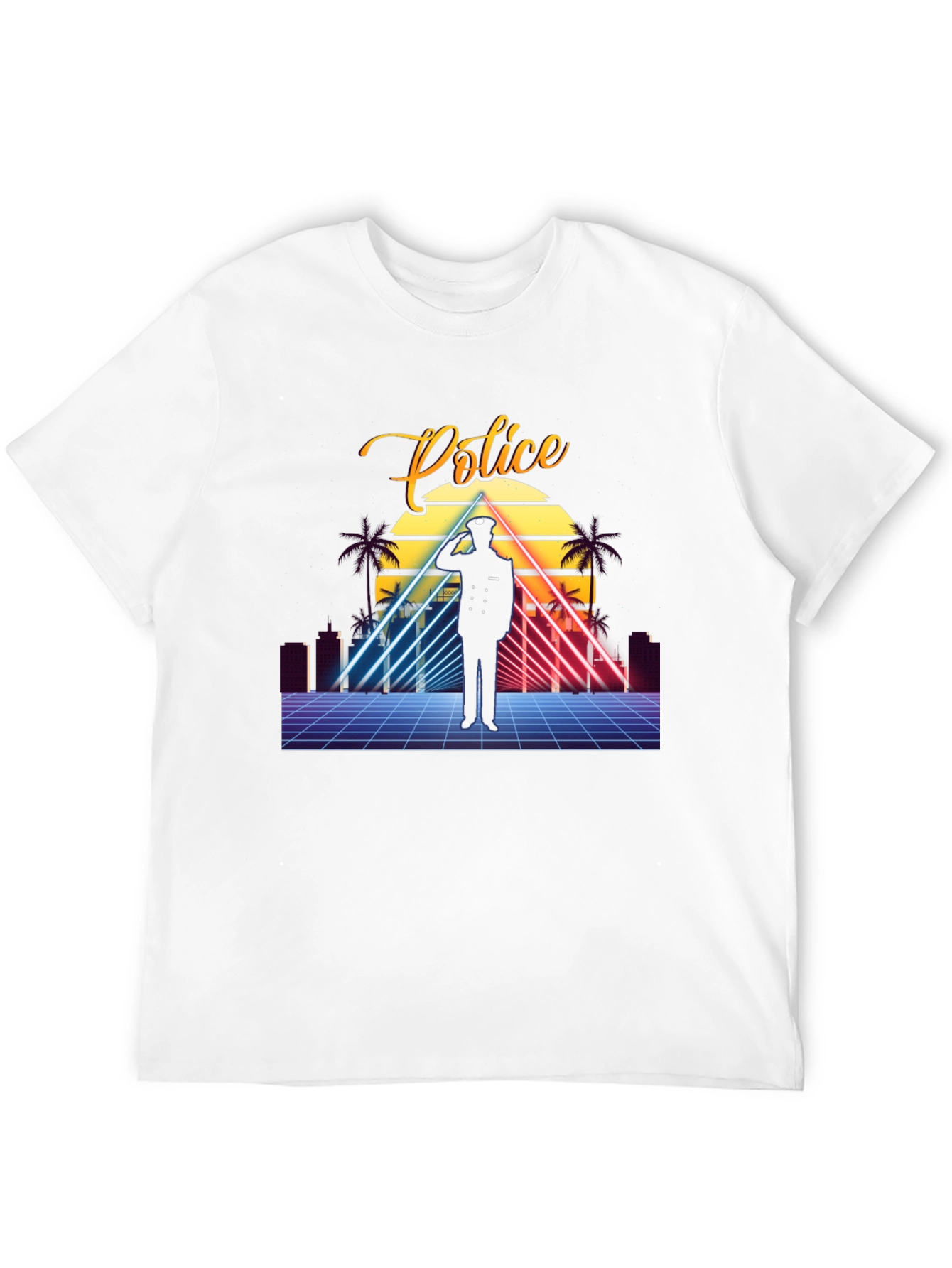 Retro Police Graphic T-Shirt - Synthwave Design