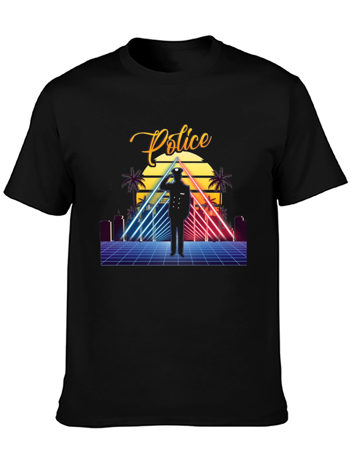 Retro Police Graphic T-Shirt - Synthwave Design