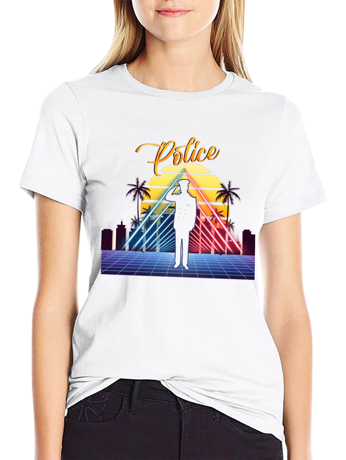 Retro Police Graphic T-Shirt - Synthwave Design