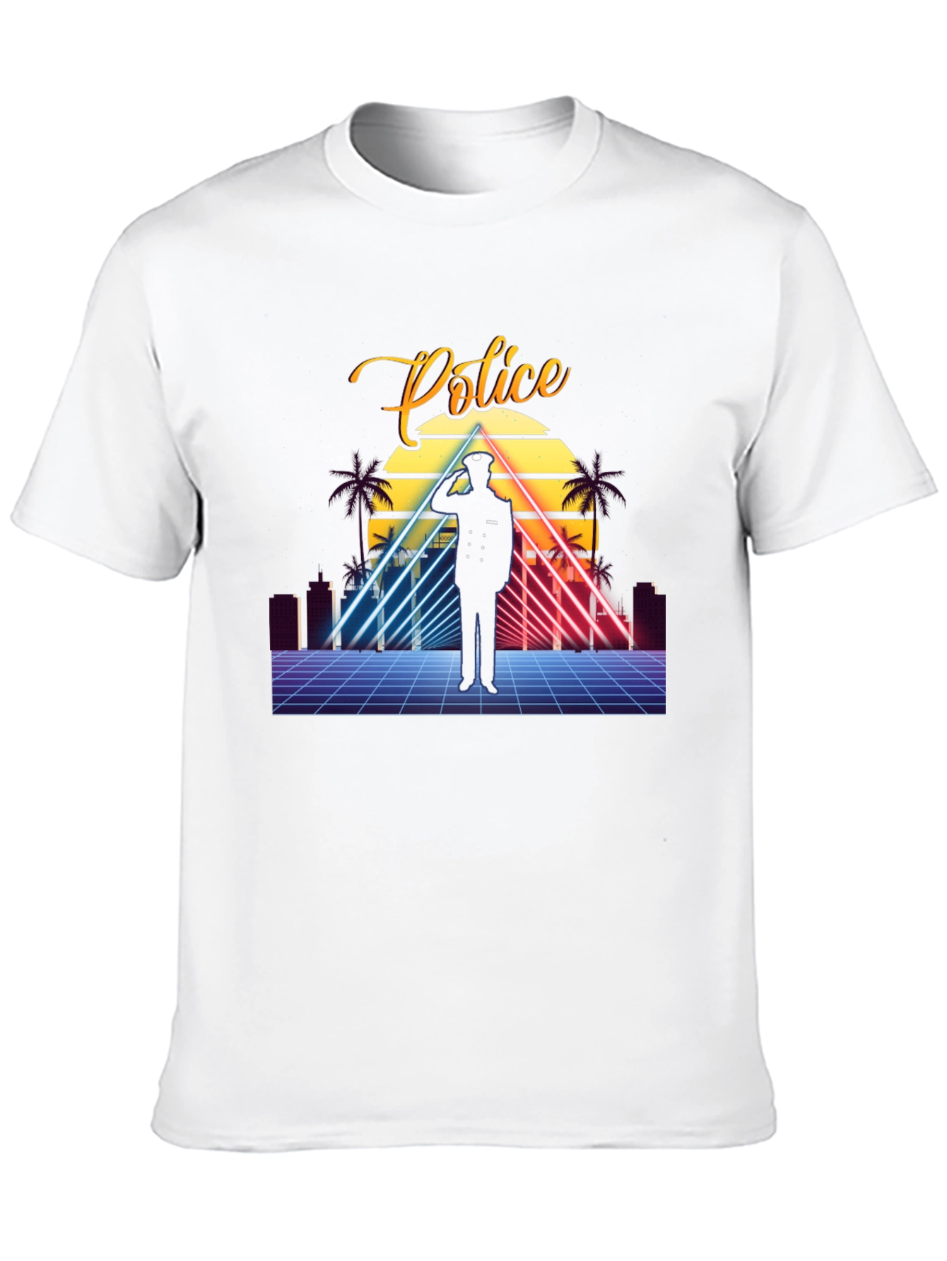Retro Police Graphic T-Shirt - Synthwave Design