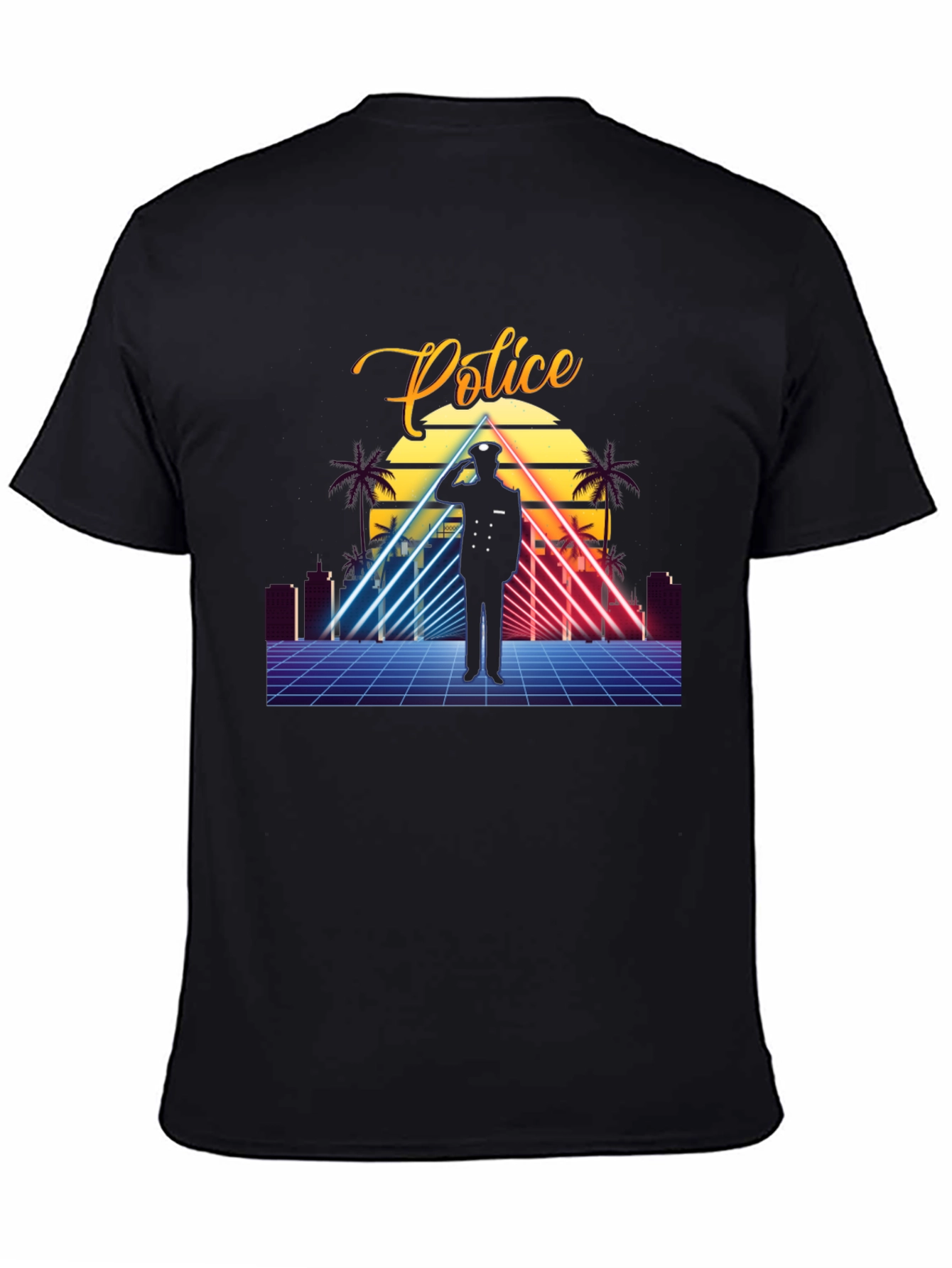 Retro Police Graphic T-Shirt - Synthwave Design