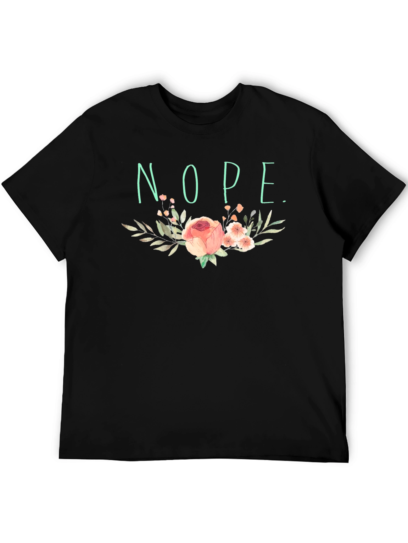 Floral Nope Graphic Tee - Soft Black Cotton
