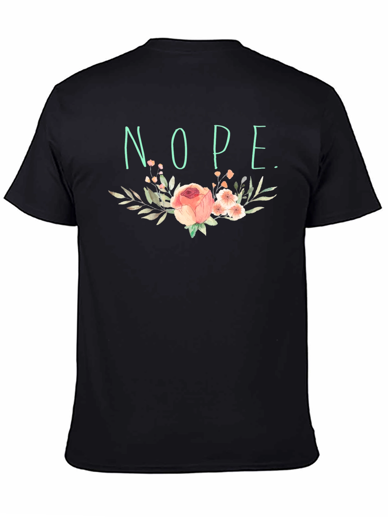 Floral Nope Graphic Tee - Soft Black Cotton