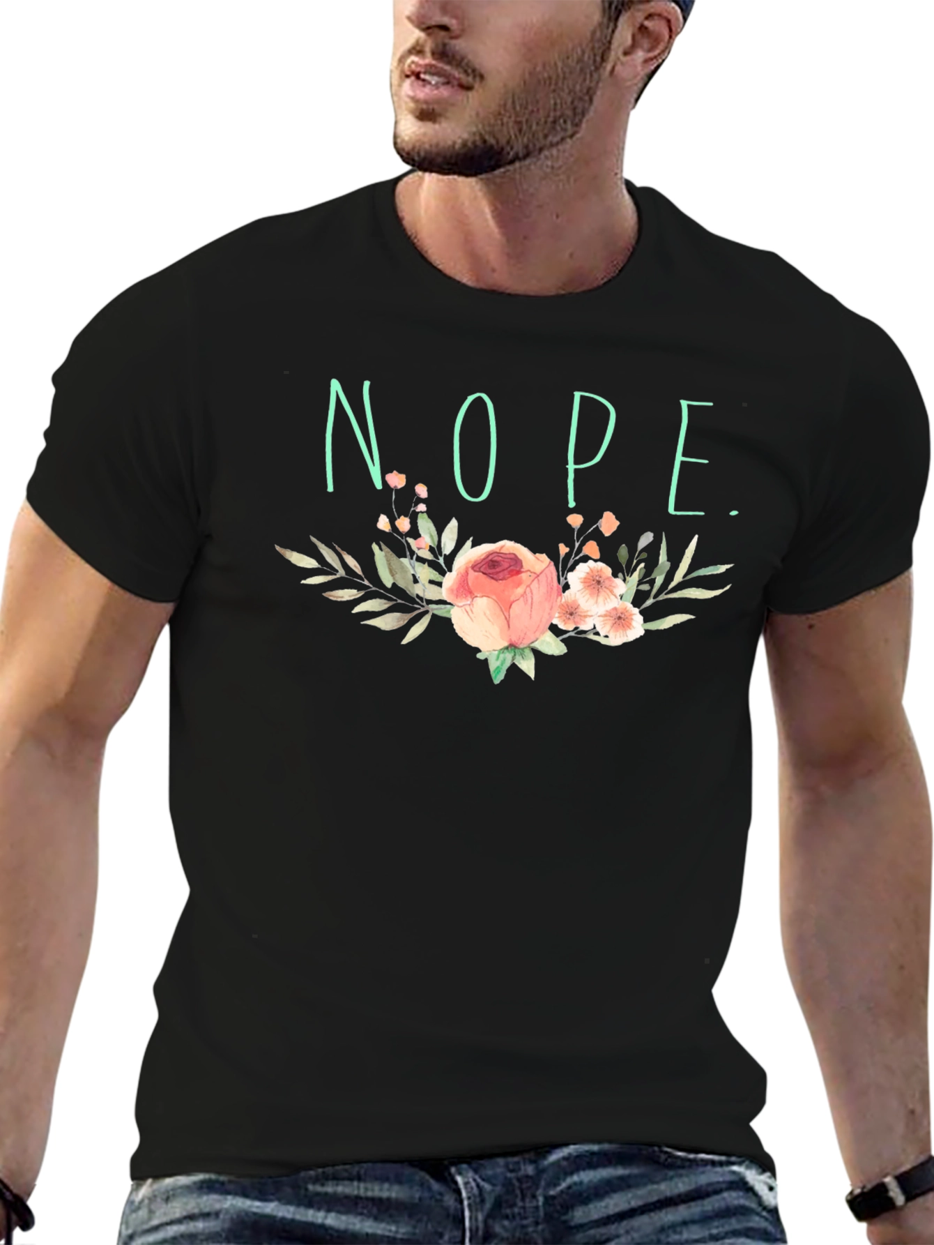 Floral Nope Graphic Tee - Soft Black Cotton