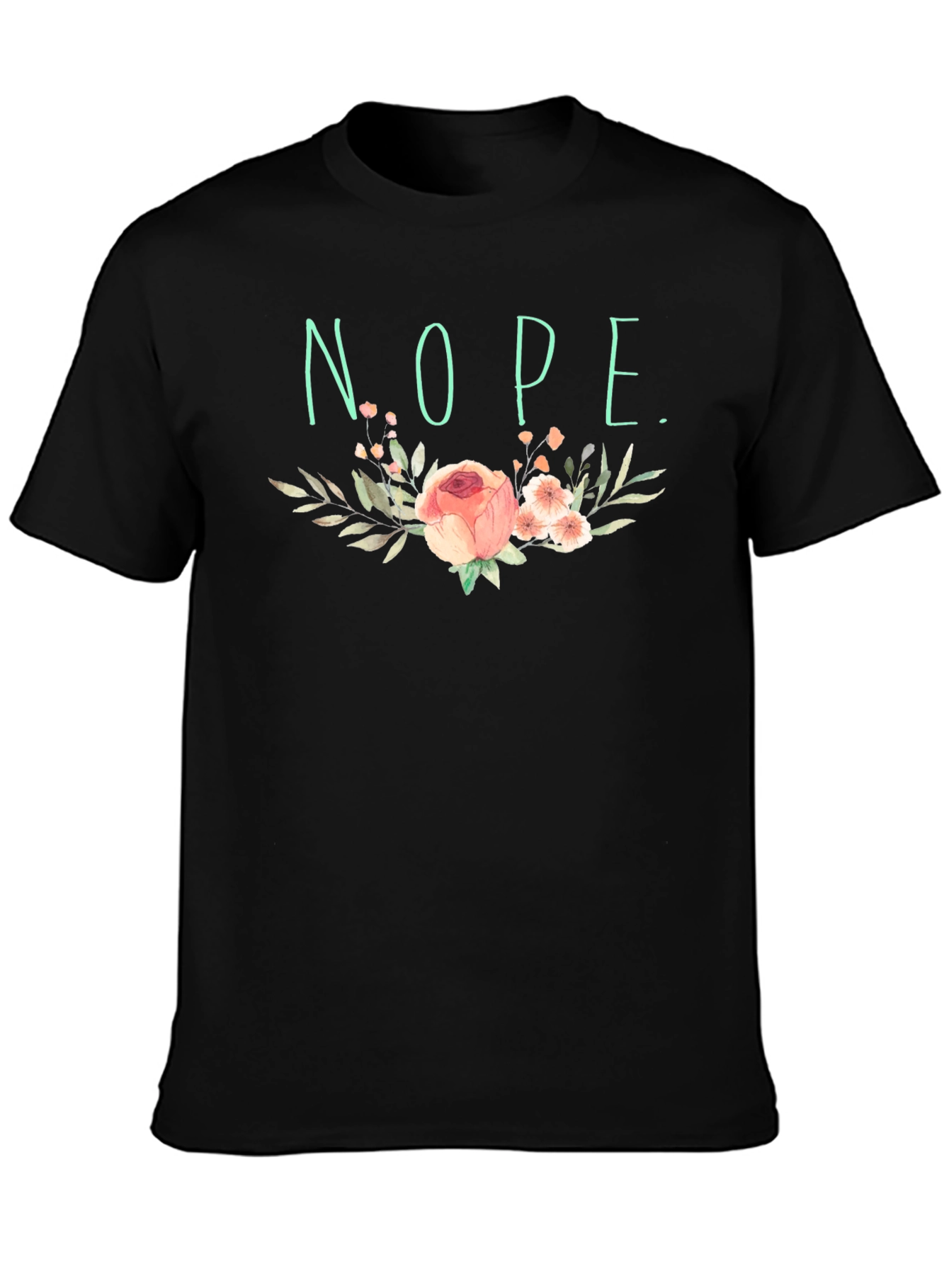 Floral Nope Graphic Tee - Soft Black Cotton