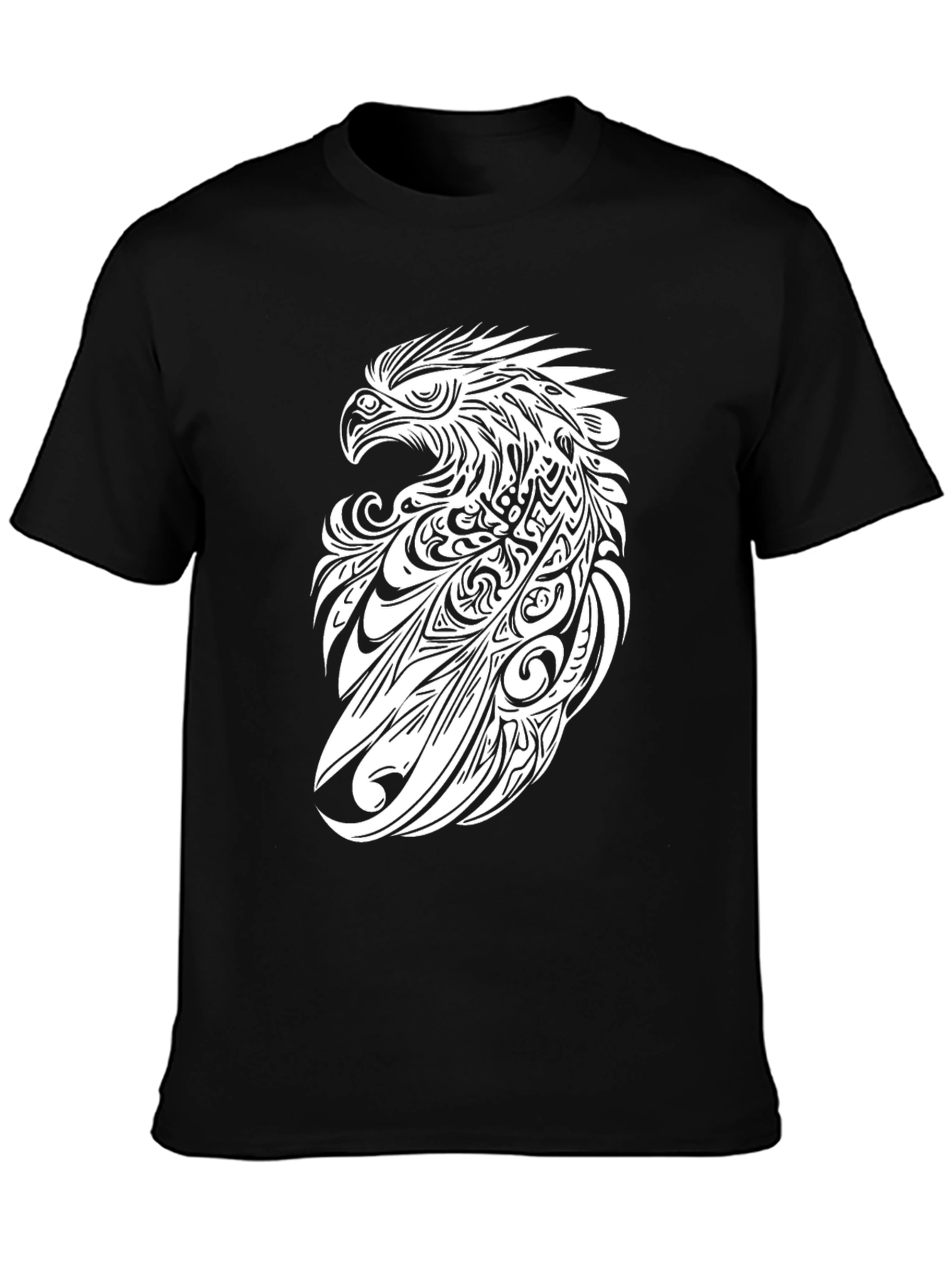 Tribal Eagle Graphic Tee - Black Cotton T-Shirt