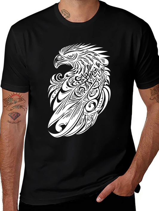 Tribal Eagle Graphic Tee - Black Cotton T-Shirt