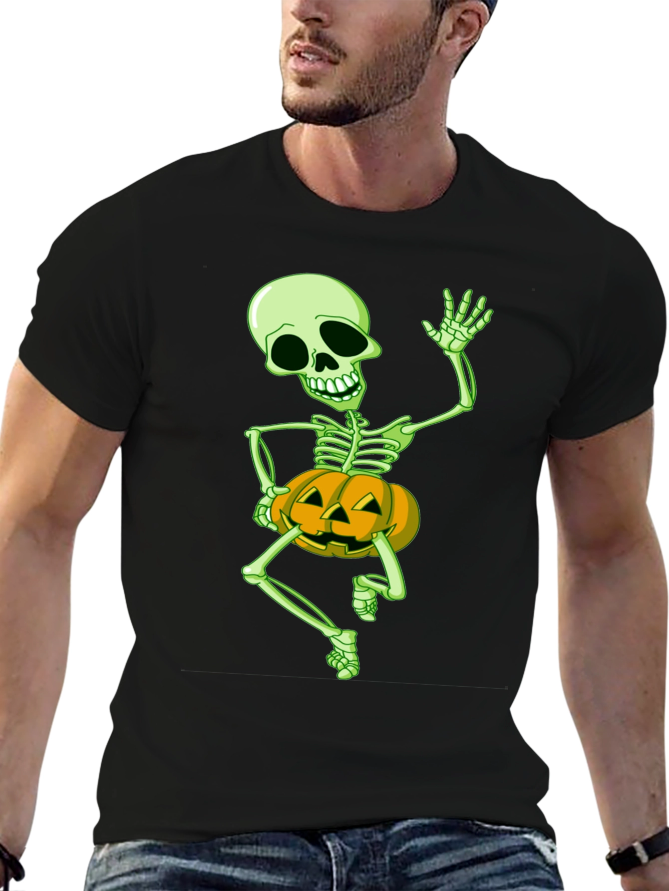 Halloween Skeleton Pumpkin Graphic Tee