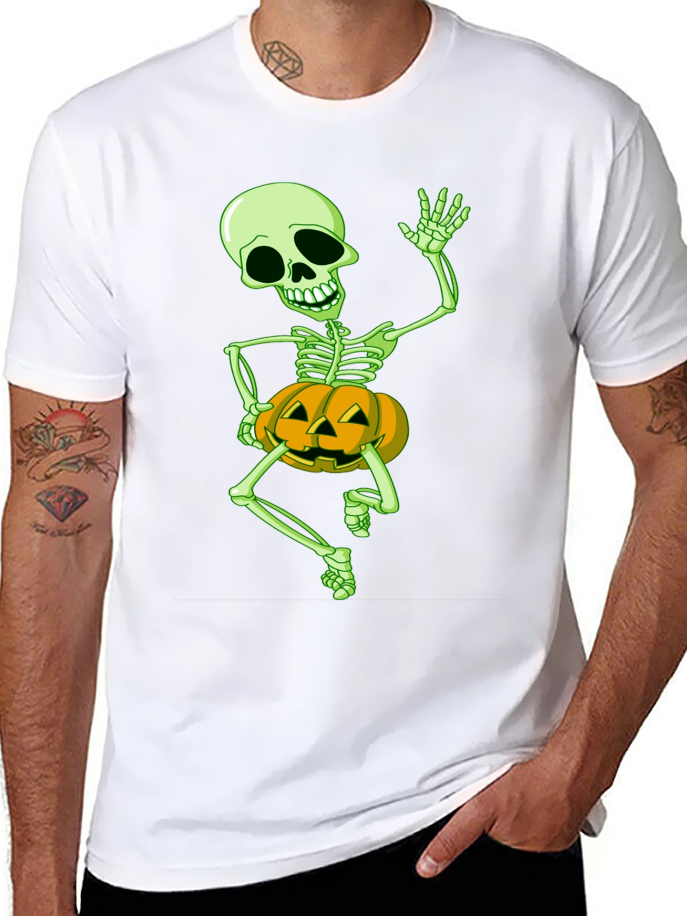 Halloween Skeleton Pumpkin Graphic Tee