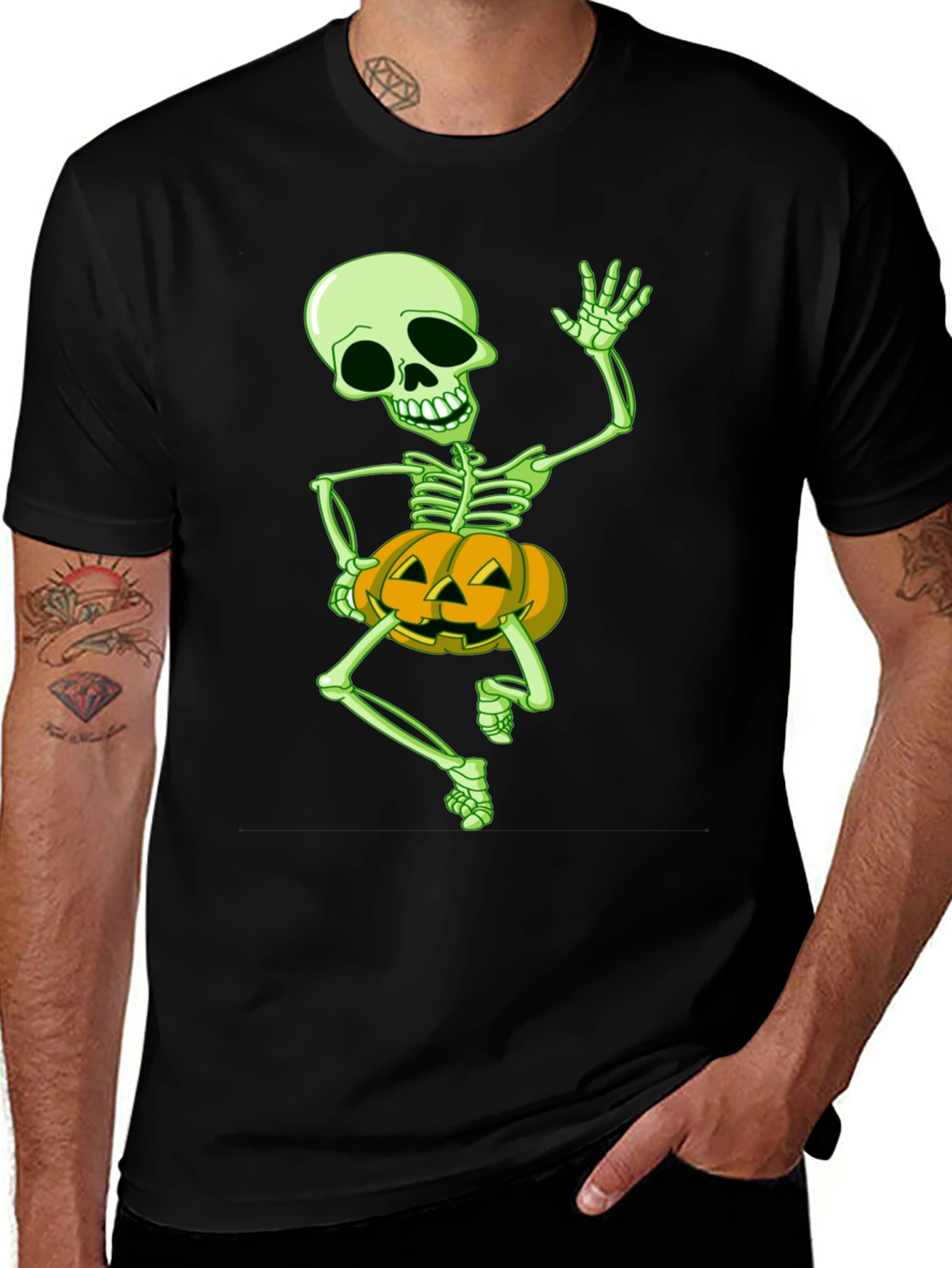 Halloween Skeleton Pumpkin Graphic Tee