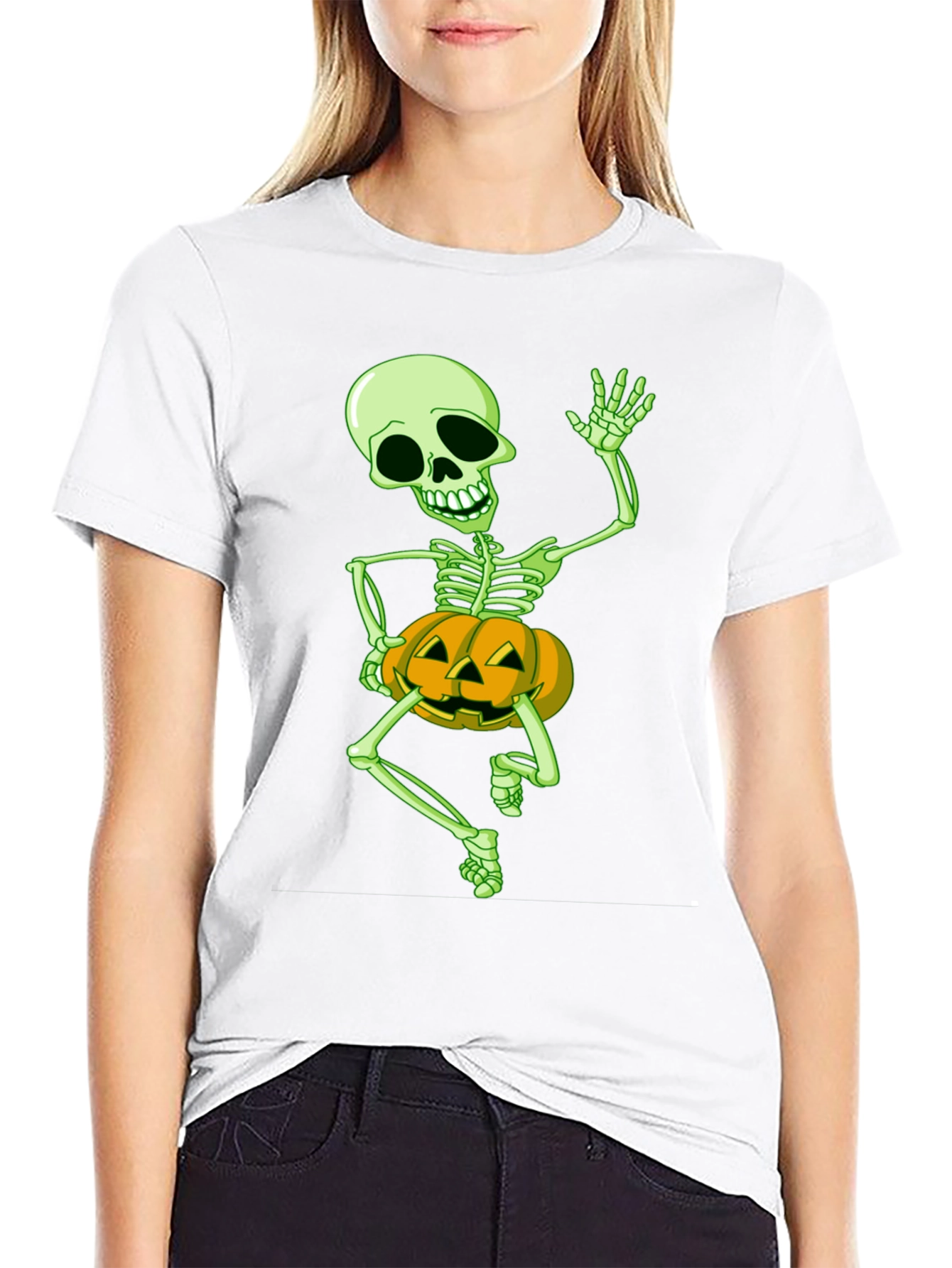 Halloween Skeleton Pumpkin Graphic Tee