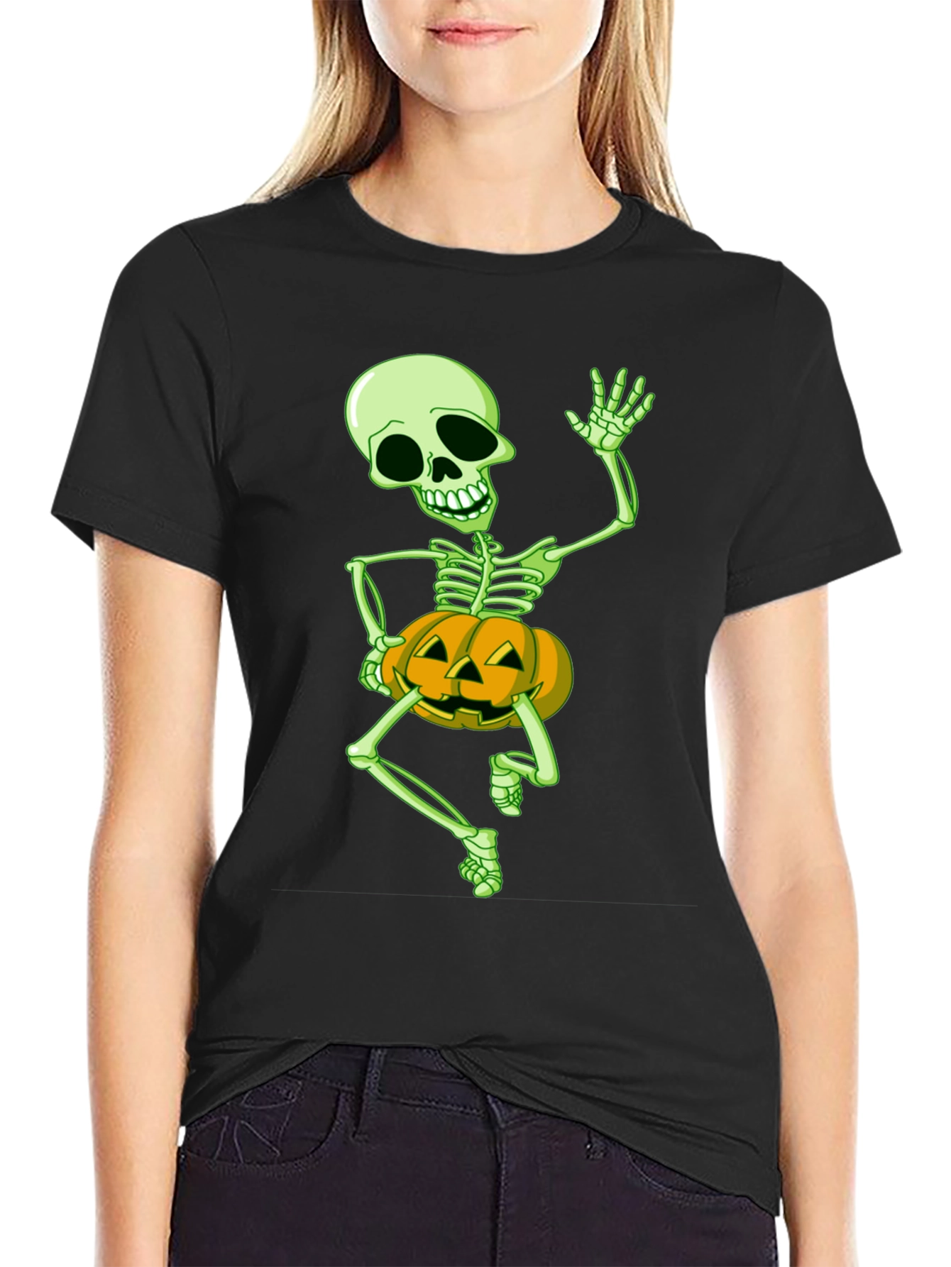 Halloween Skeleton Pumpkin Graphic Tee