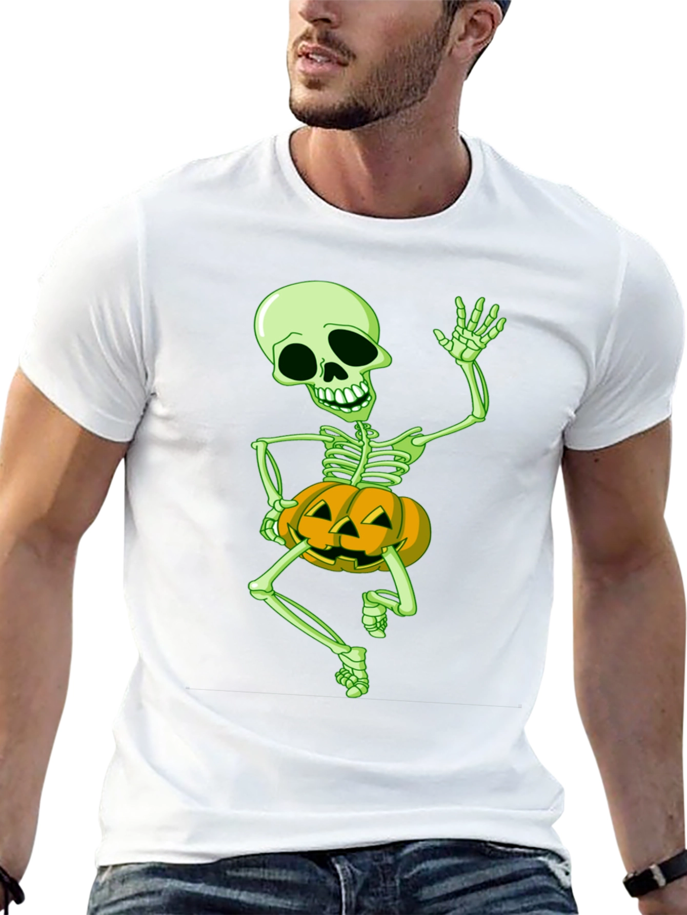 Halloween Skeleton Pumpkin Graphic Tee