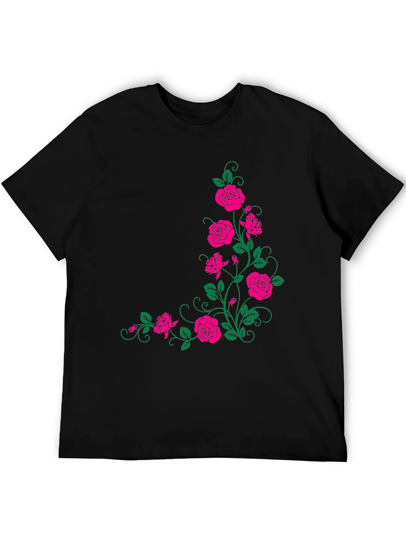 Floral Rose Print Black T-Shirt