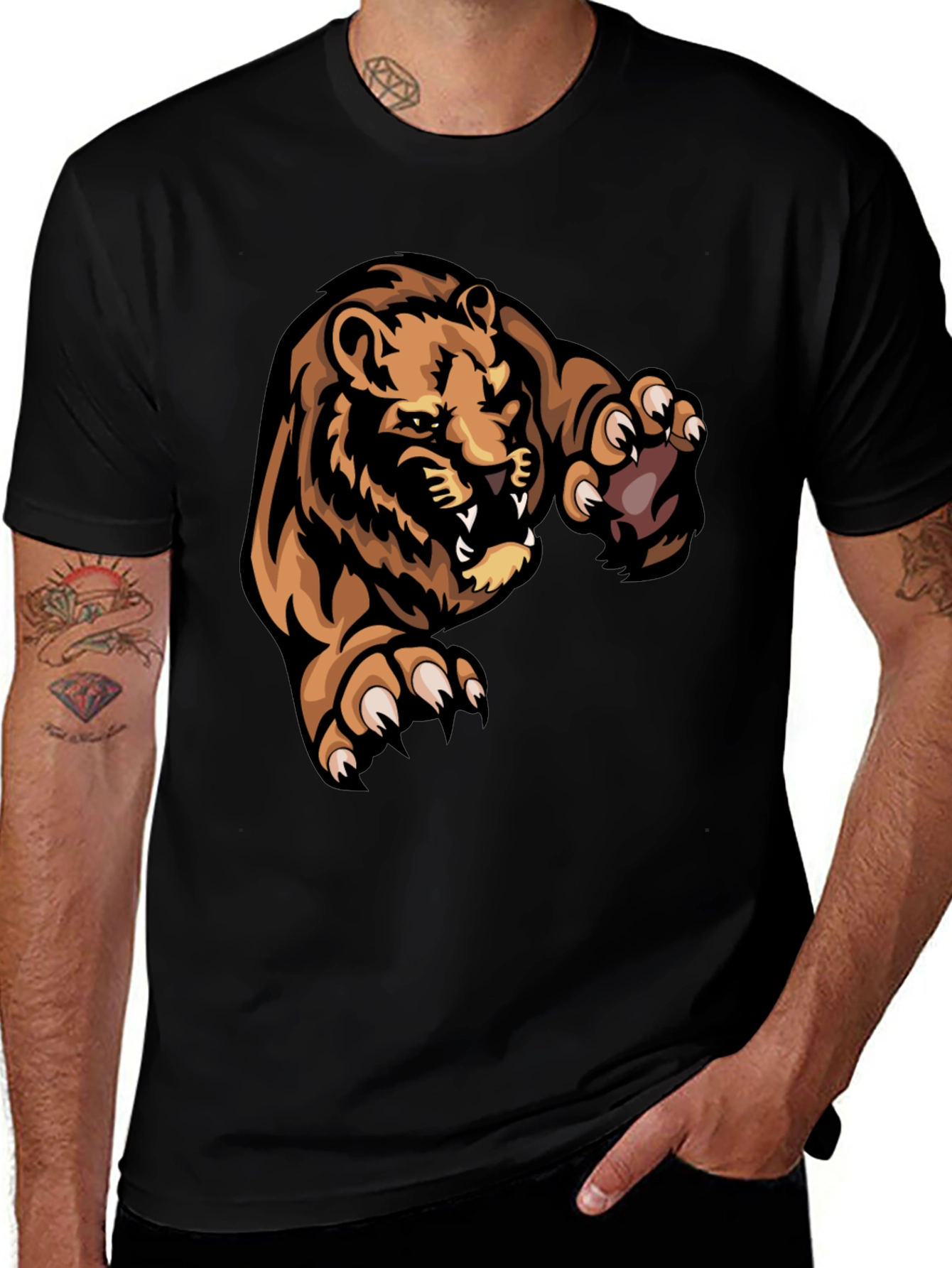 Black T-Shirt with Lion Graphic