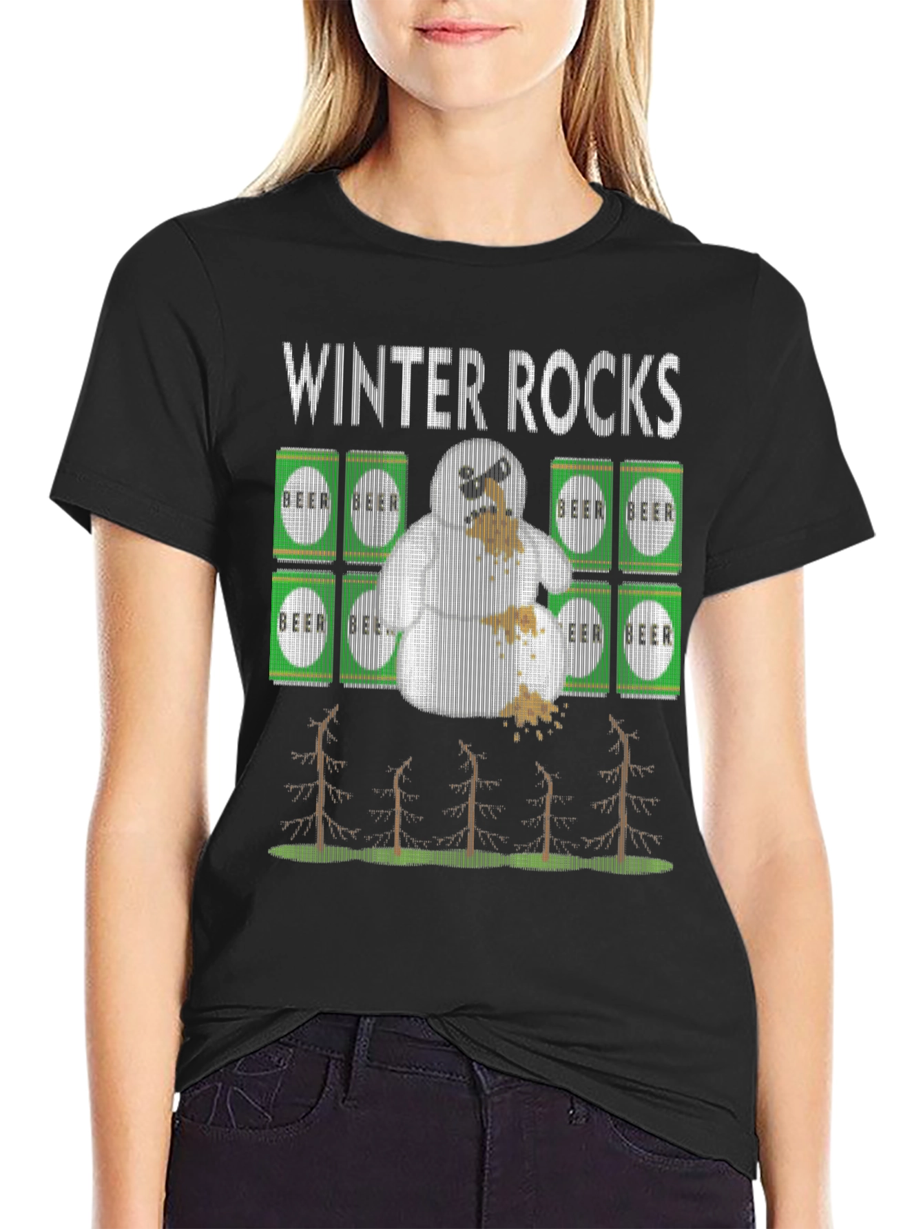 Winter Rocks Beer Snowman Graphic Tee