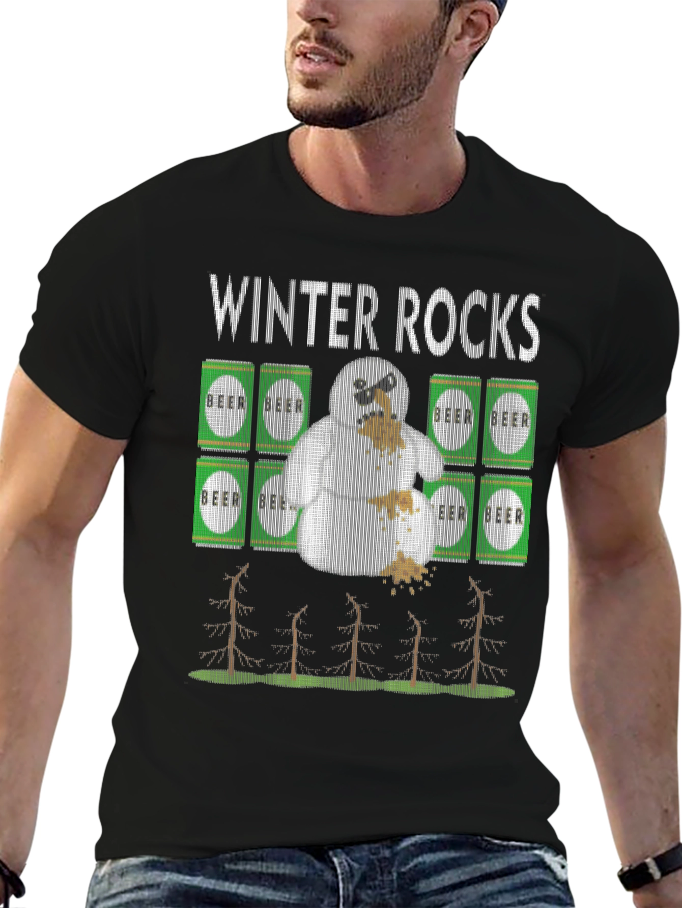 Winter Rocks Beer Snowman Graphic Tee