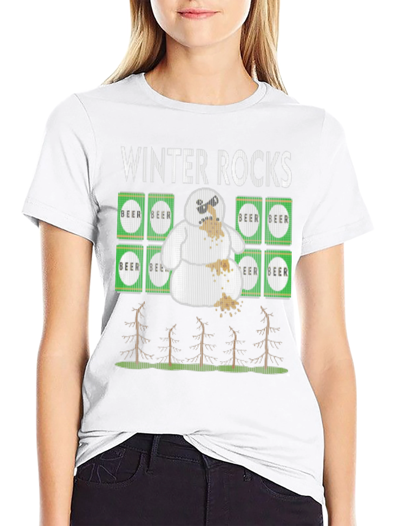 Winter Rocks Beer Snowman Graphic Tee