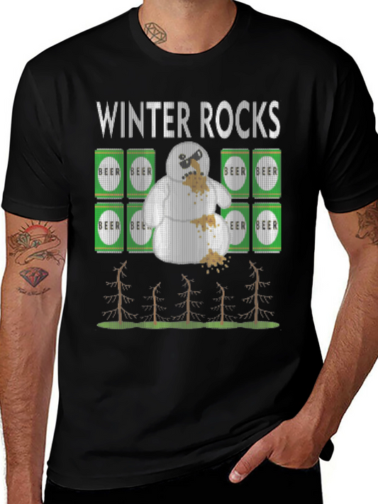 Winter Rocks Beer Snowman Graphic Tee