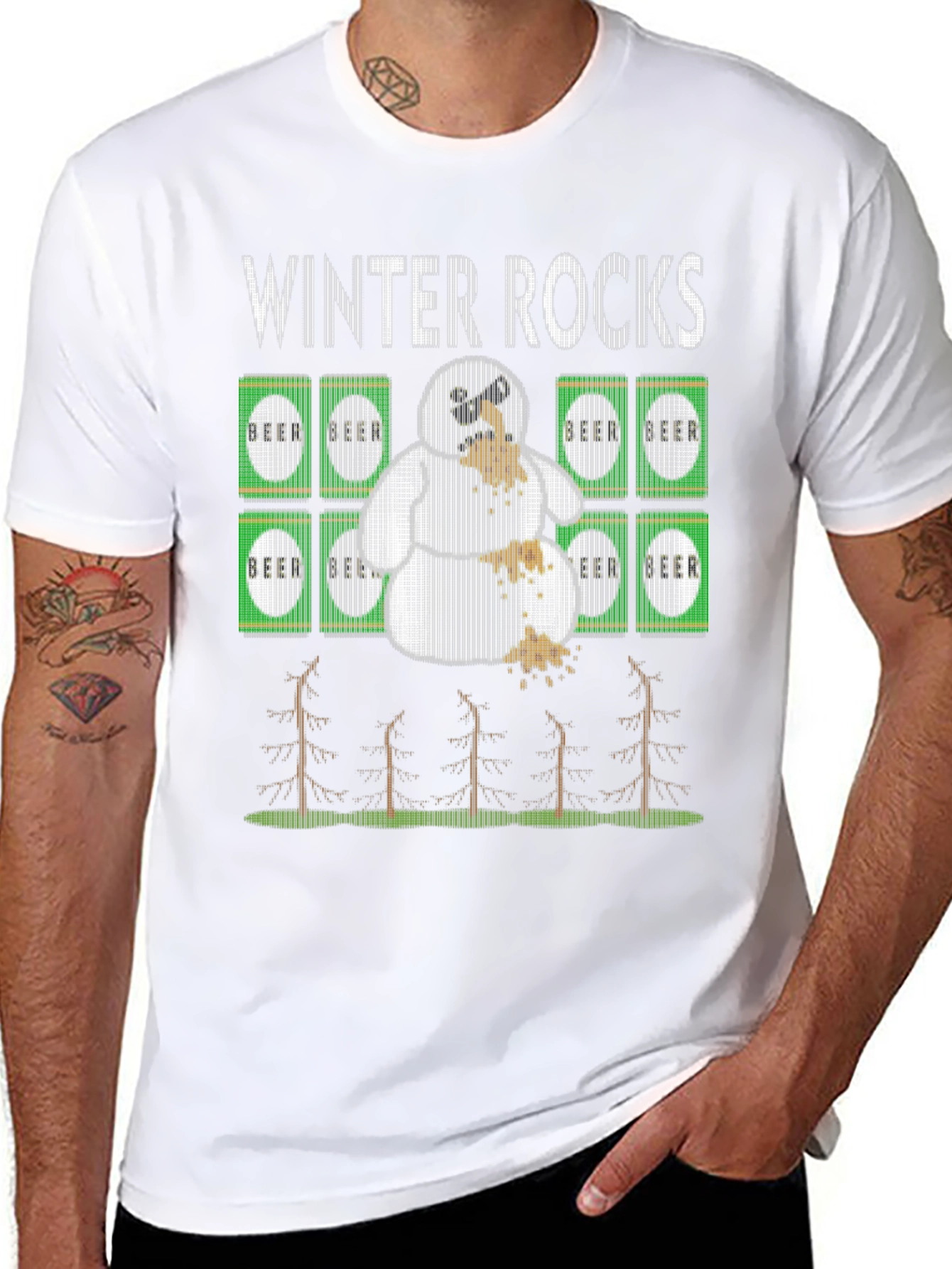 Winter Rocks Beer Snowman Graphic Tee