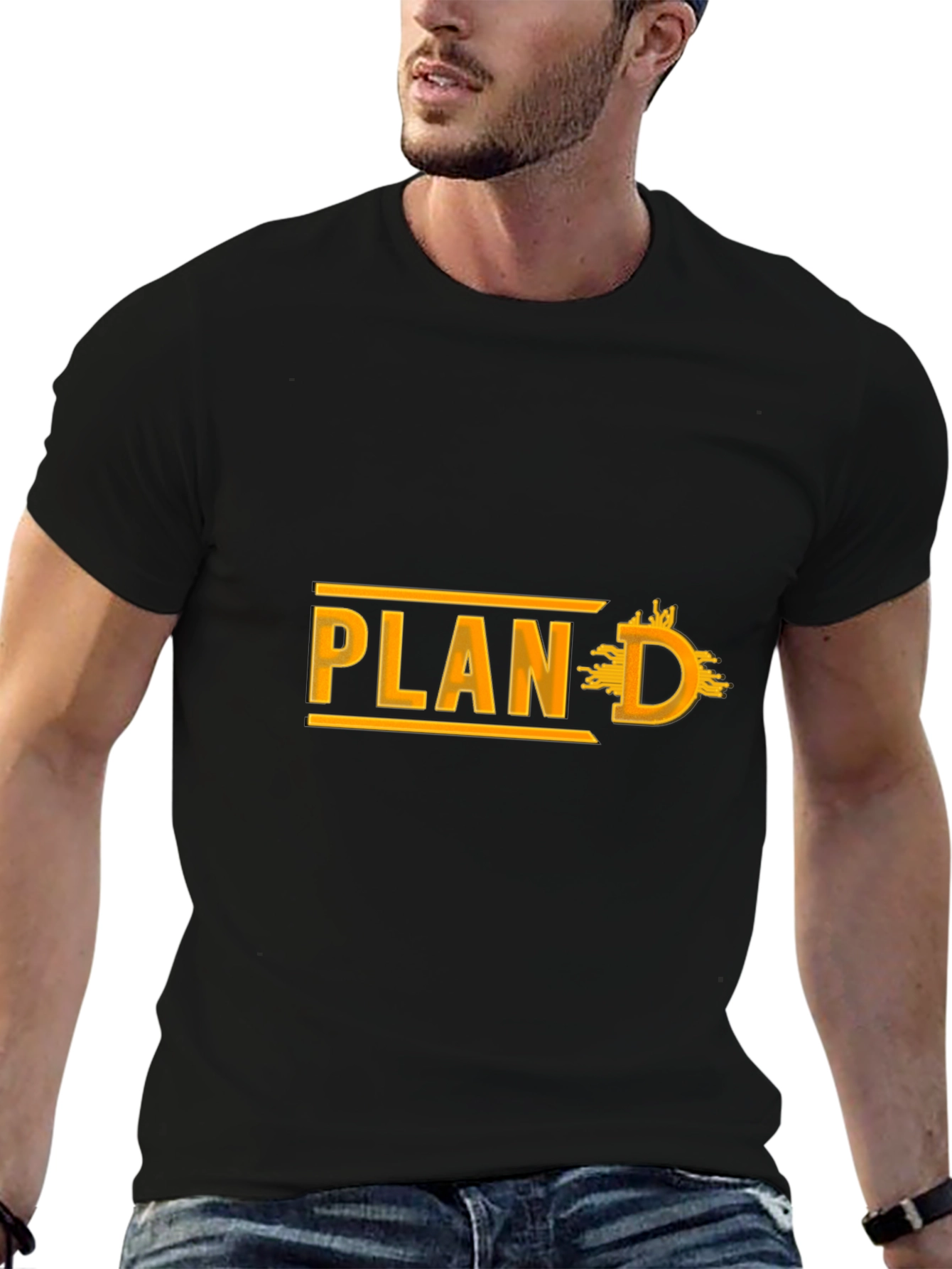 Plan D Black Cotton Graphic Tee