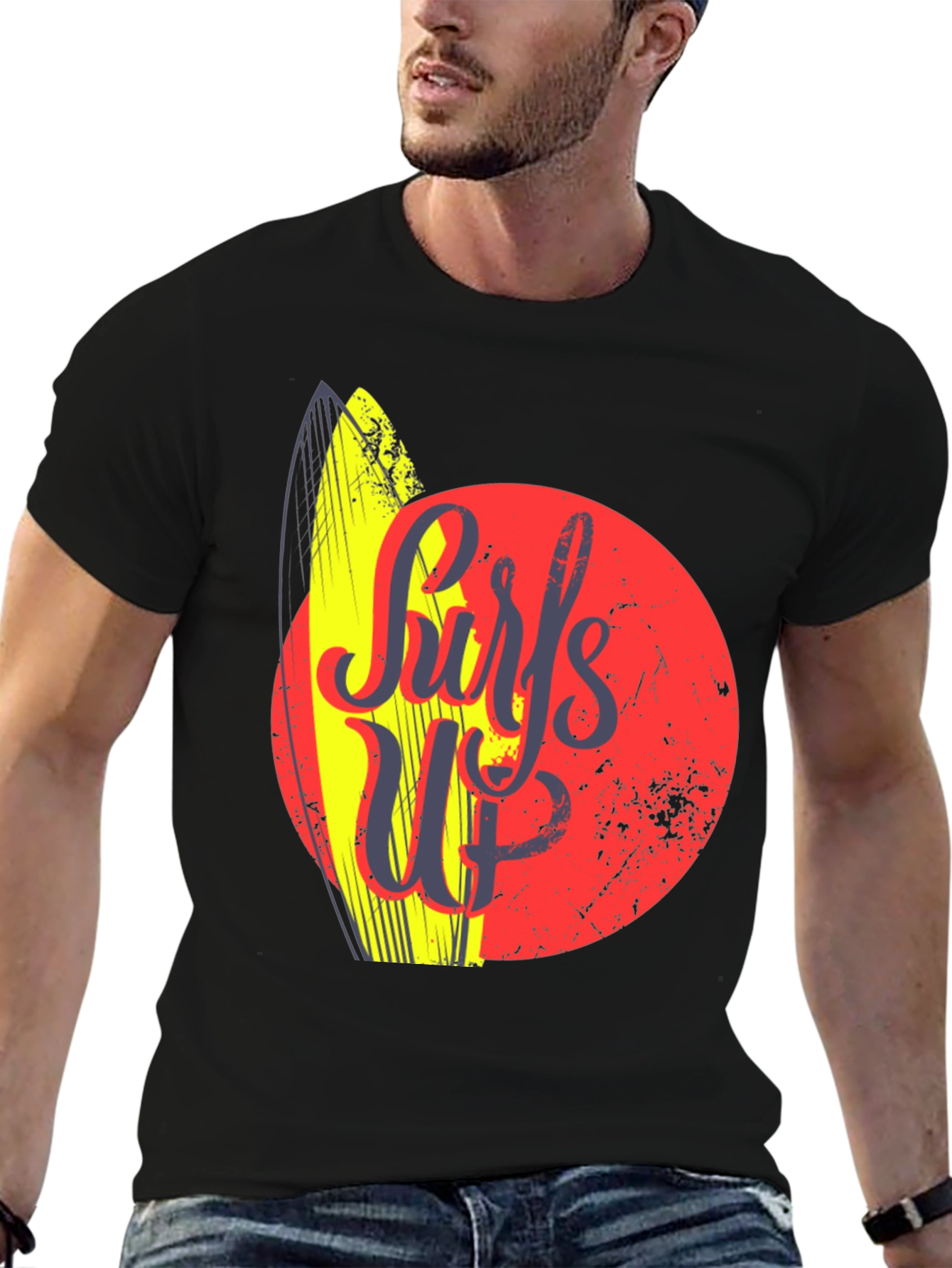 Surfs Up Graphic Tee - Black Cotton T-Shirt