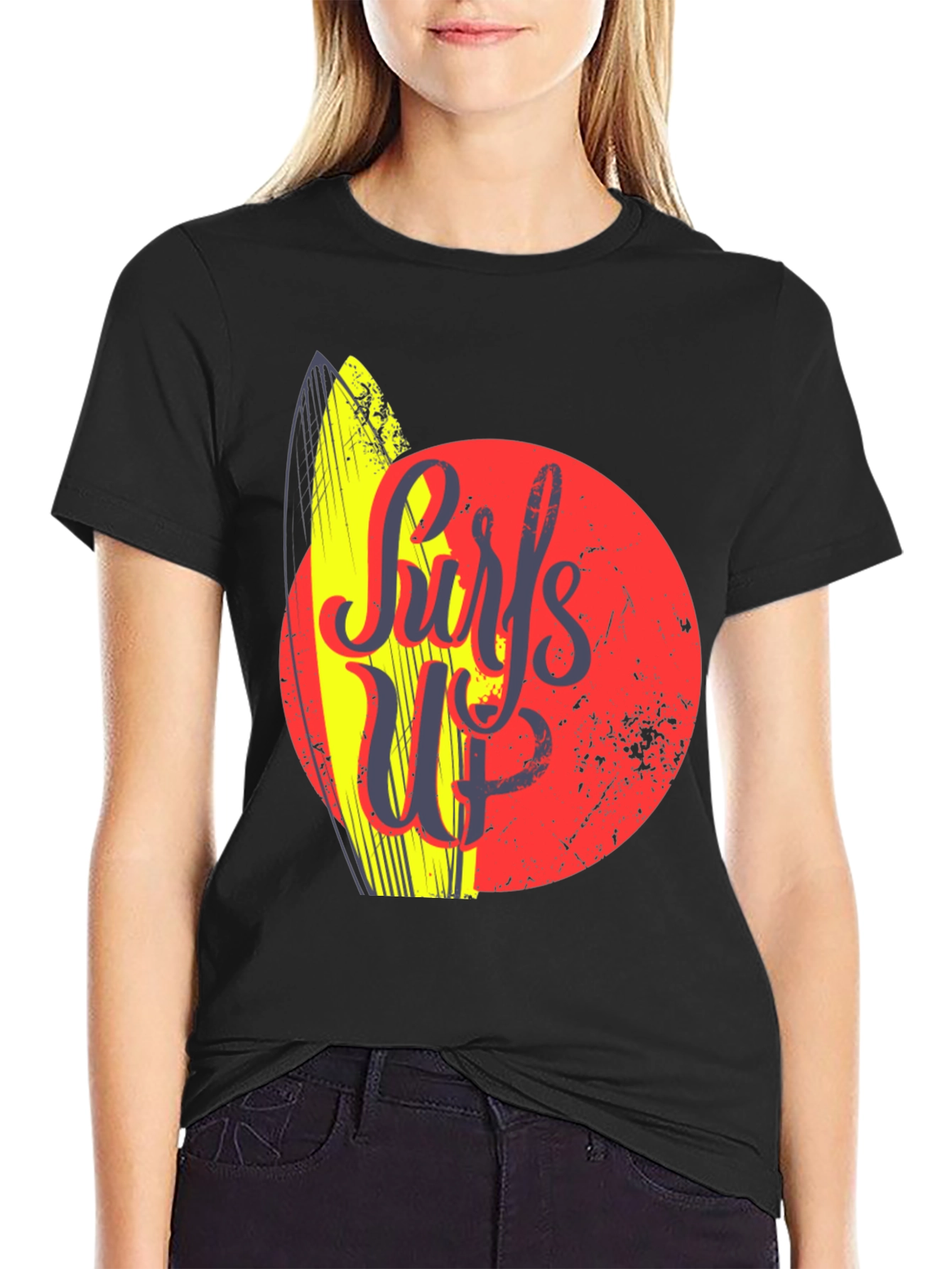 Surfs Up Graphic Tee - Black Cotton T-Shirt